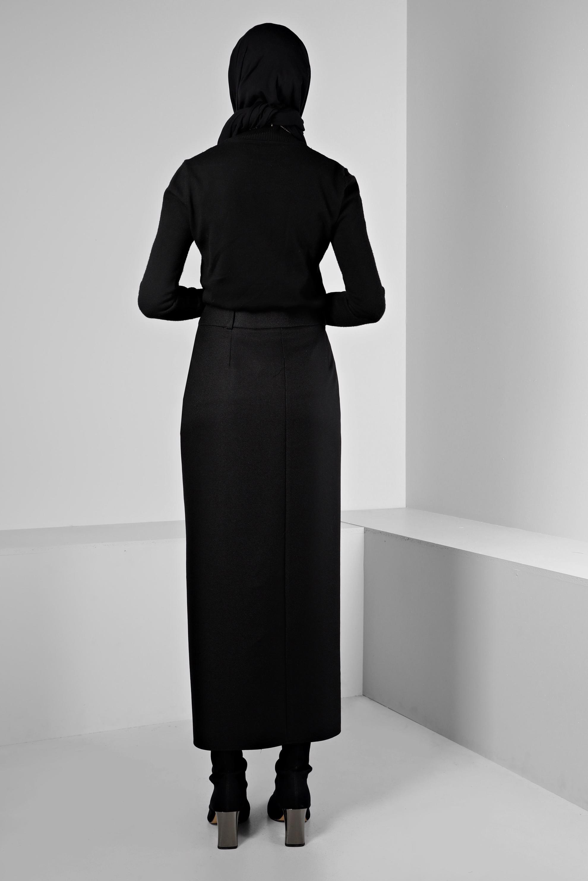 Tesettür giyim SİYAH DÜĞME DETAYLI ETEK 60361