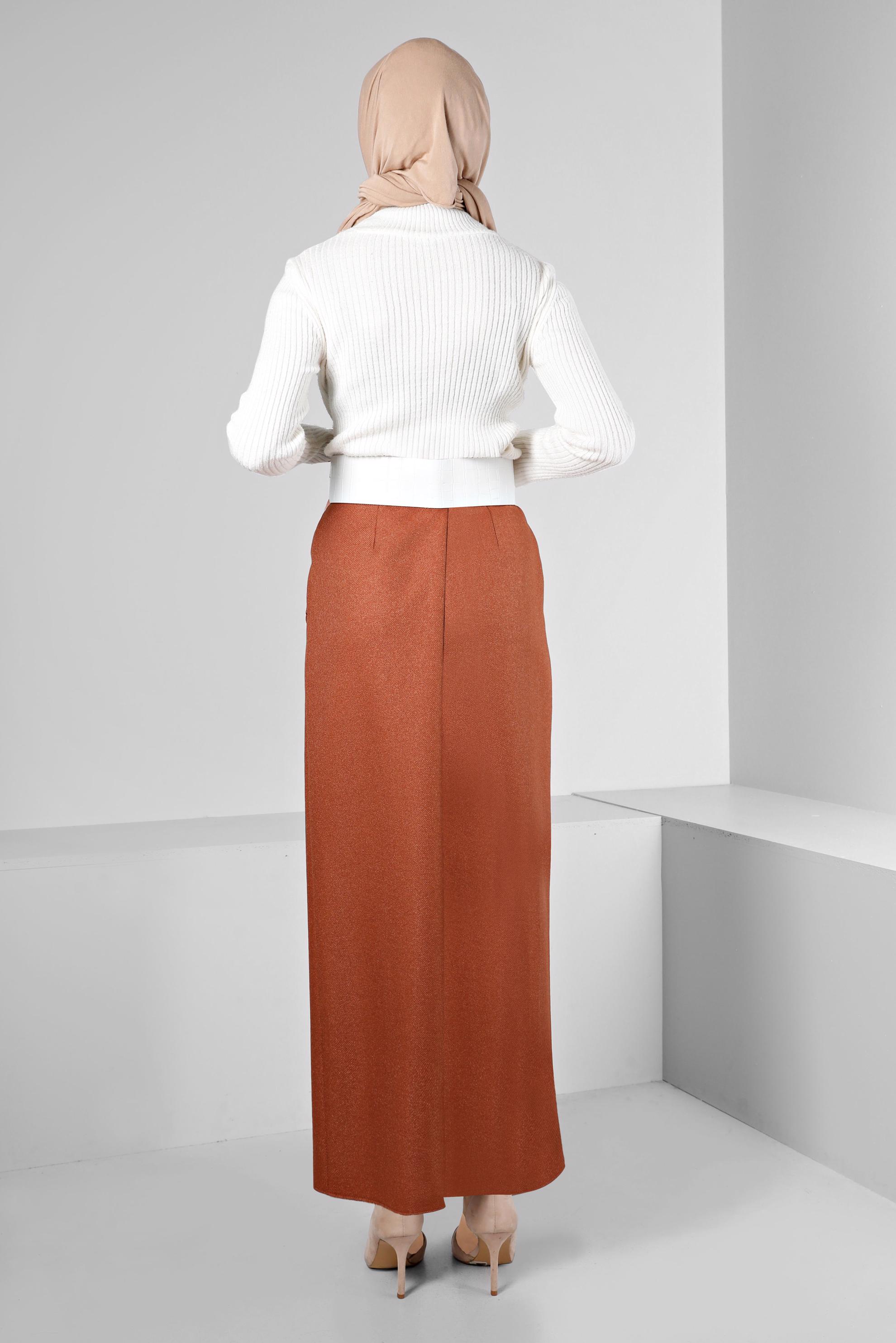 Tesettür giyim TURUNCU DÜĞME DETAYLI ETEK 60361