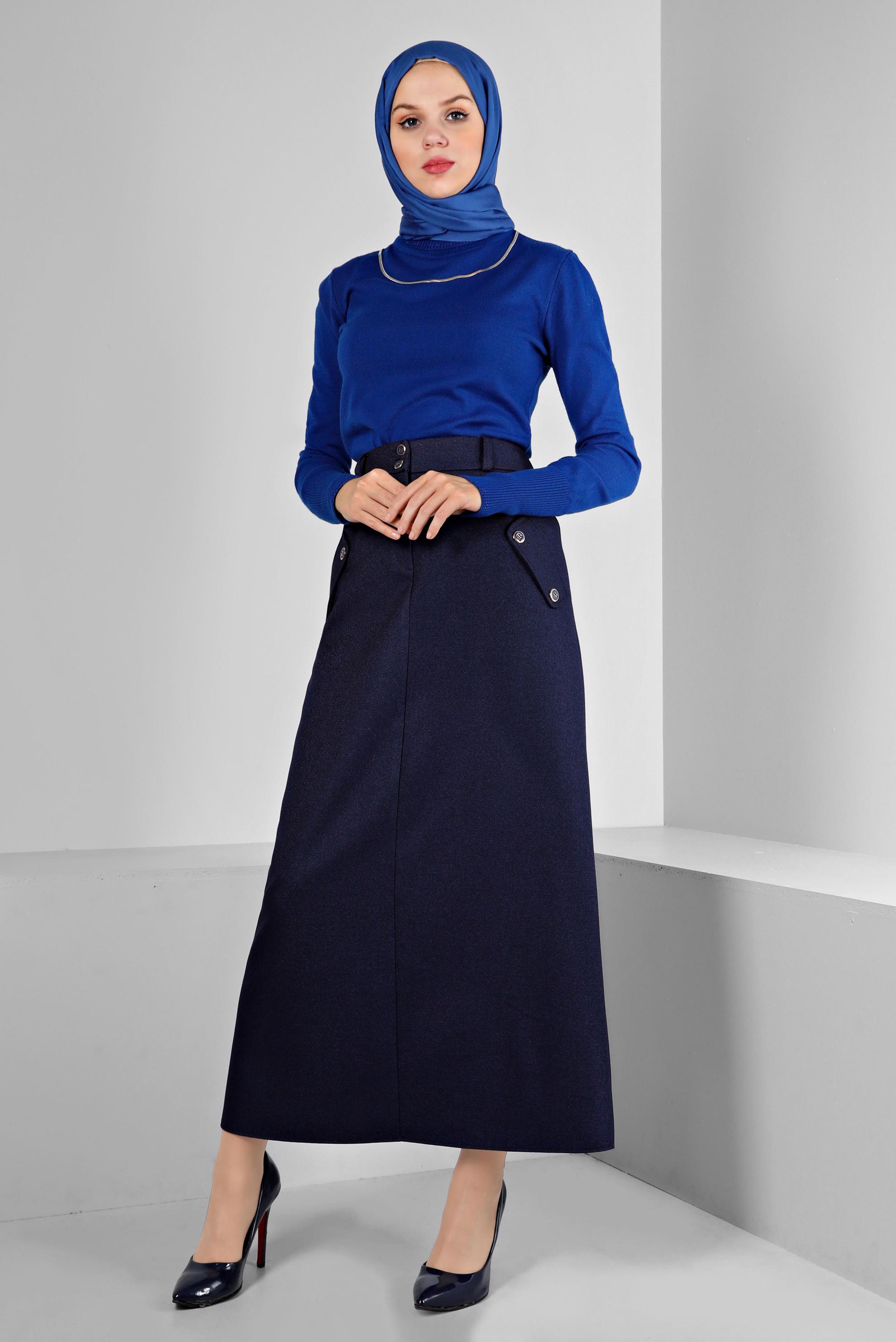 Hijab clothing NAVY BLUE BUTTON DETAIL SKIRT 60361