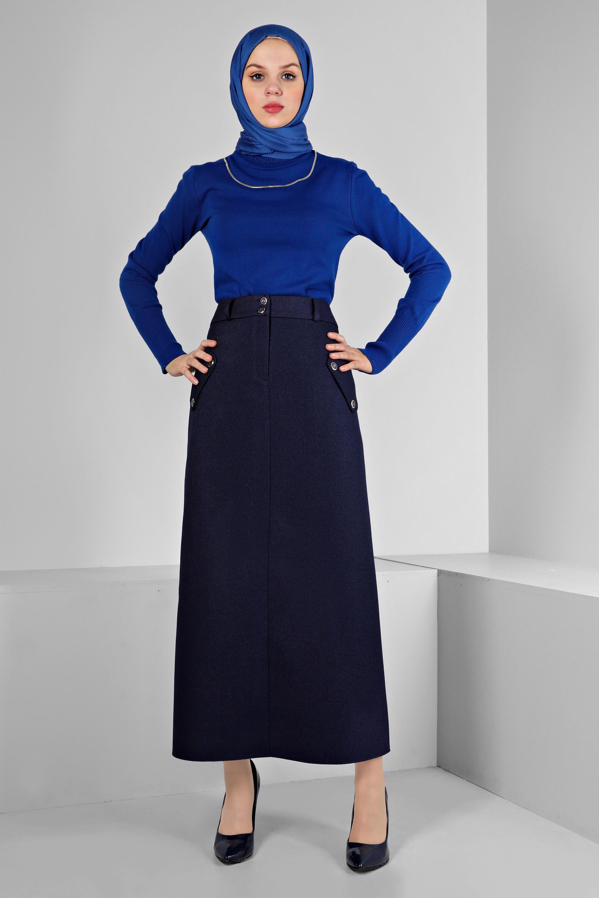 Hijab clothing NAVY BLUE BUTTON DETAIL SKIRT 60361