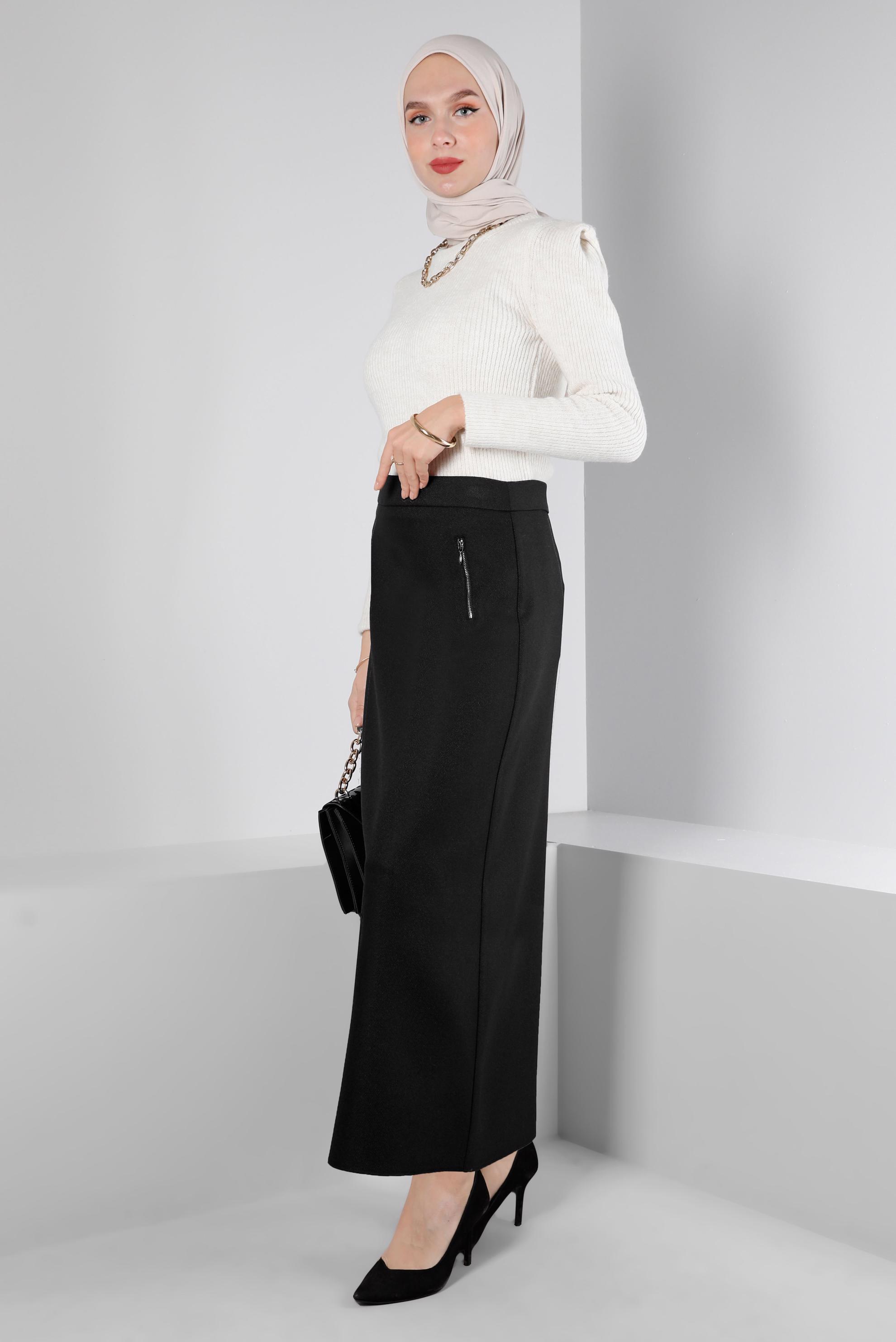 Tesettür giyim SİYAH CEPLERİ FERMUARLI ETEK 60362