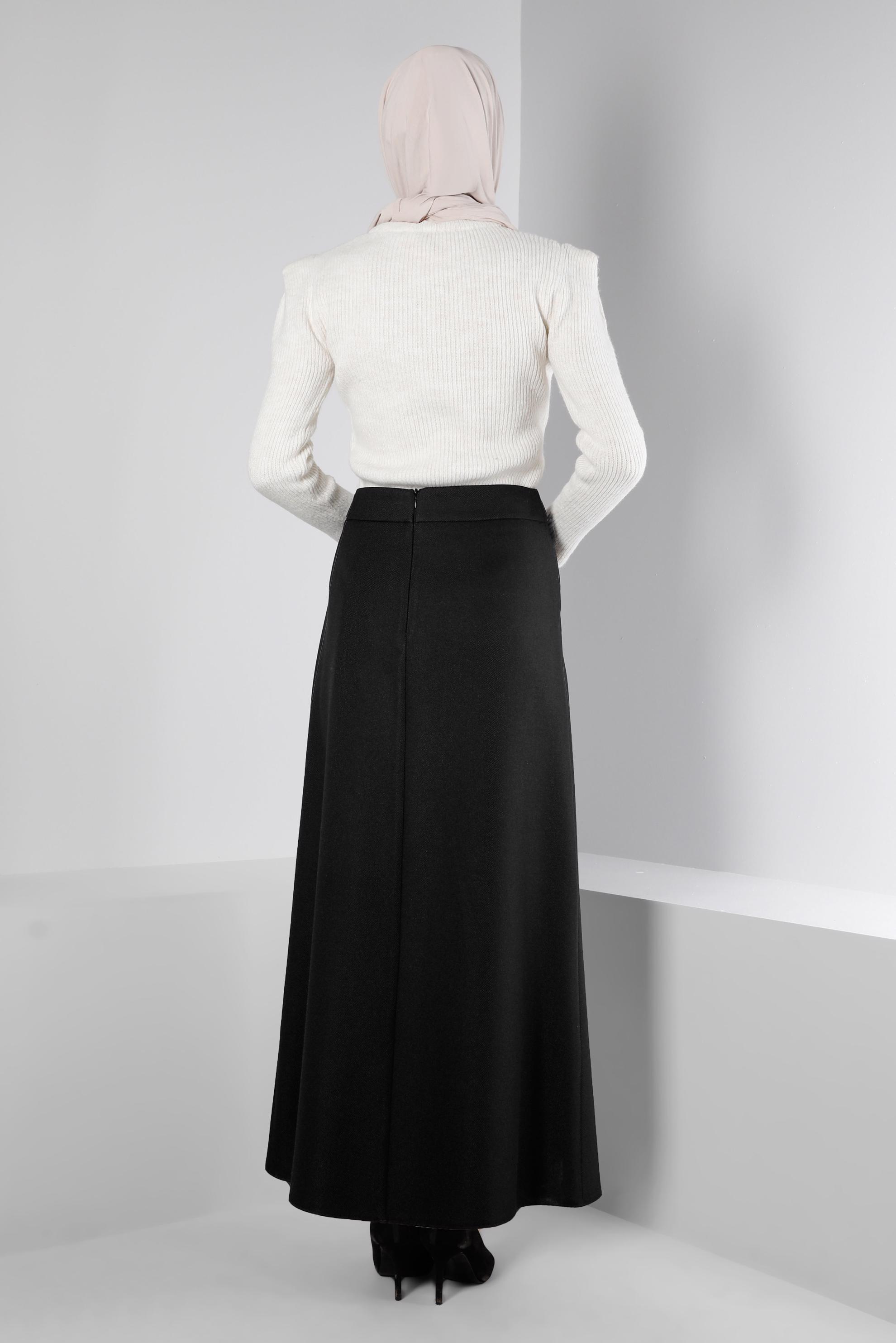 Tesettür giyim SİYAH CEPLERİ FERMUARLI ETEK 60362