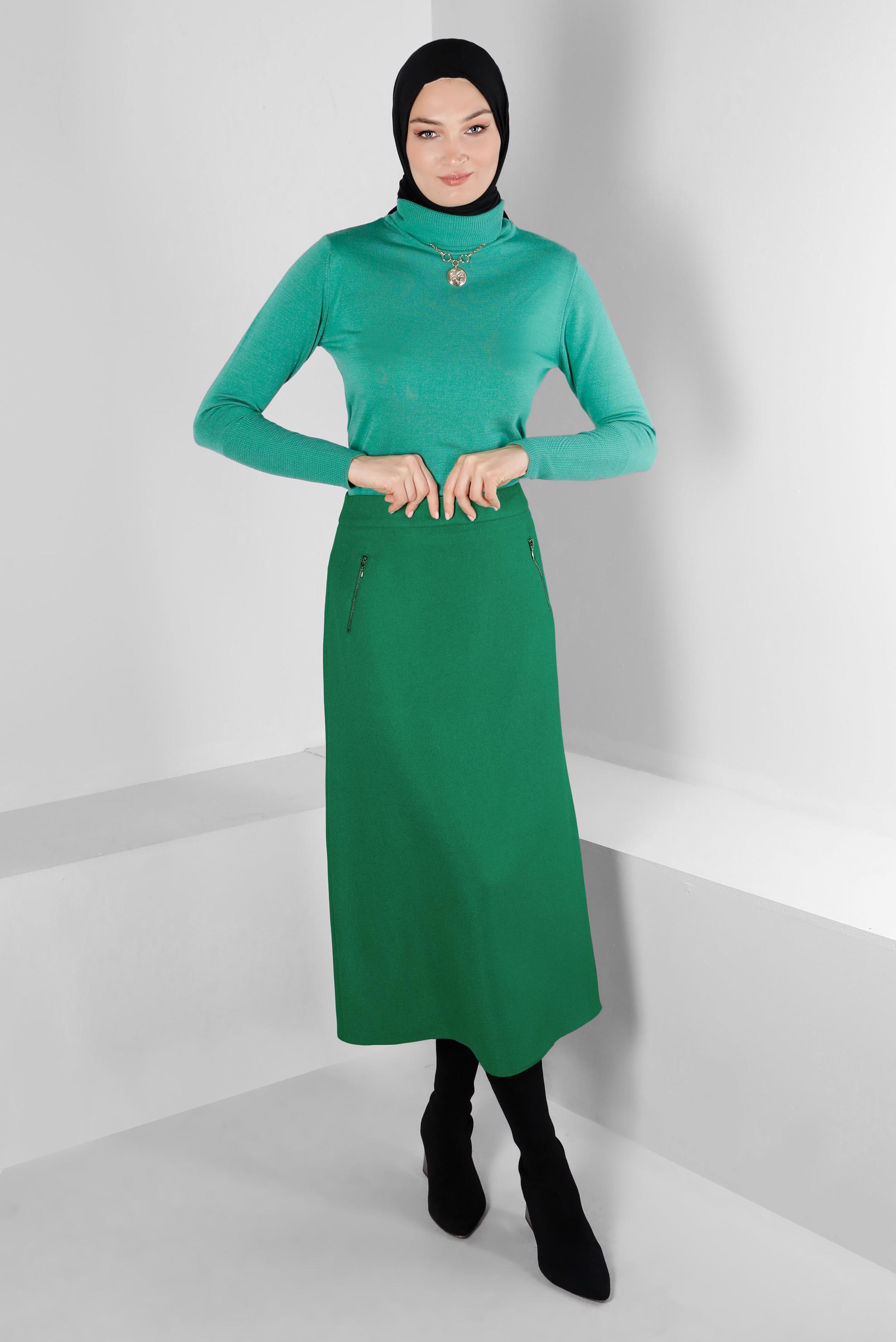 Hijab clothing GREEN ZIPPED SKIRT 60362