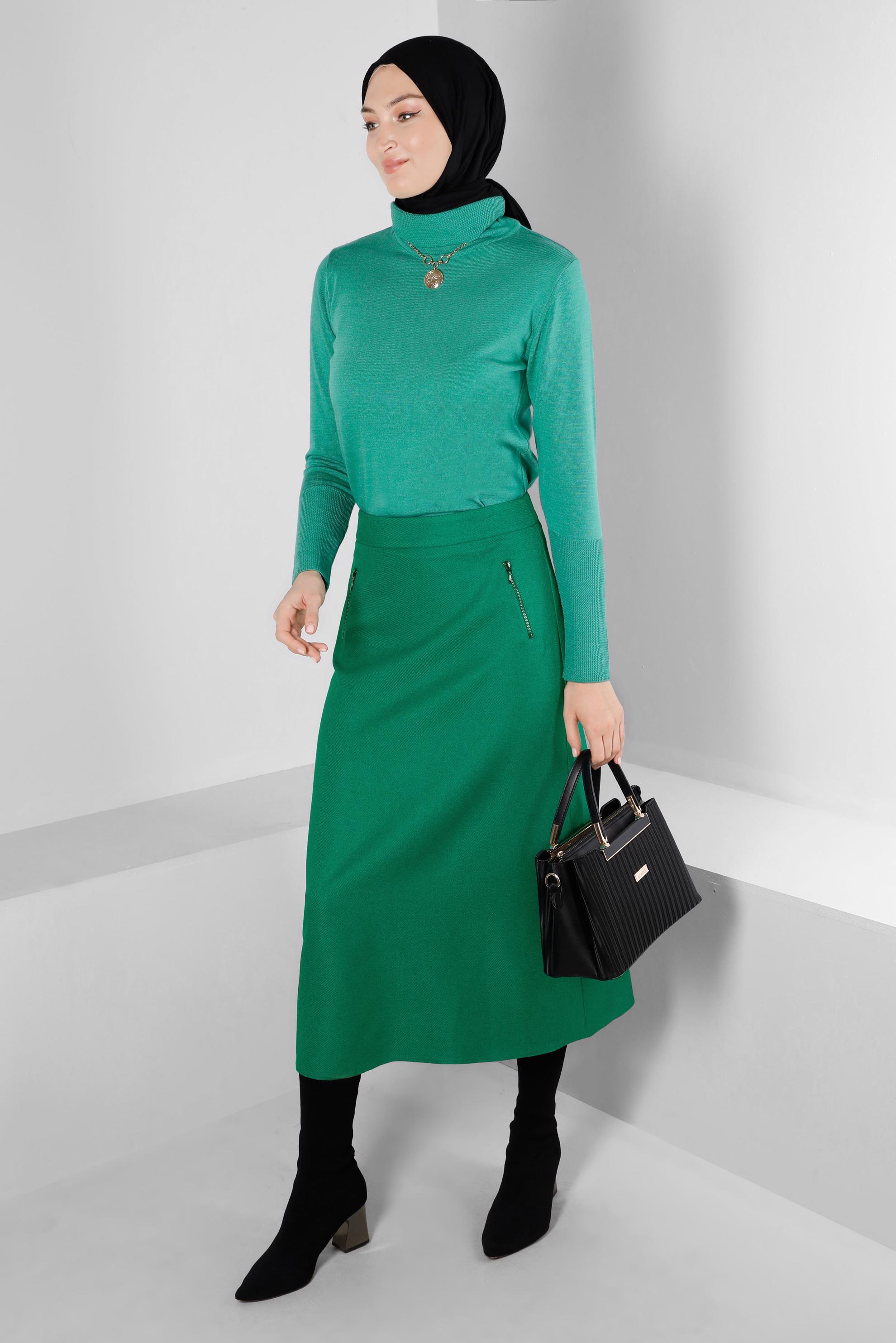 Hijab clothing GREEN ZIPPED SKIRT 60362