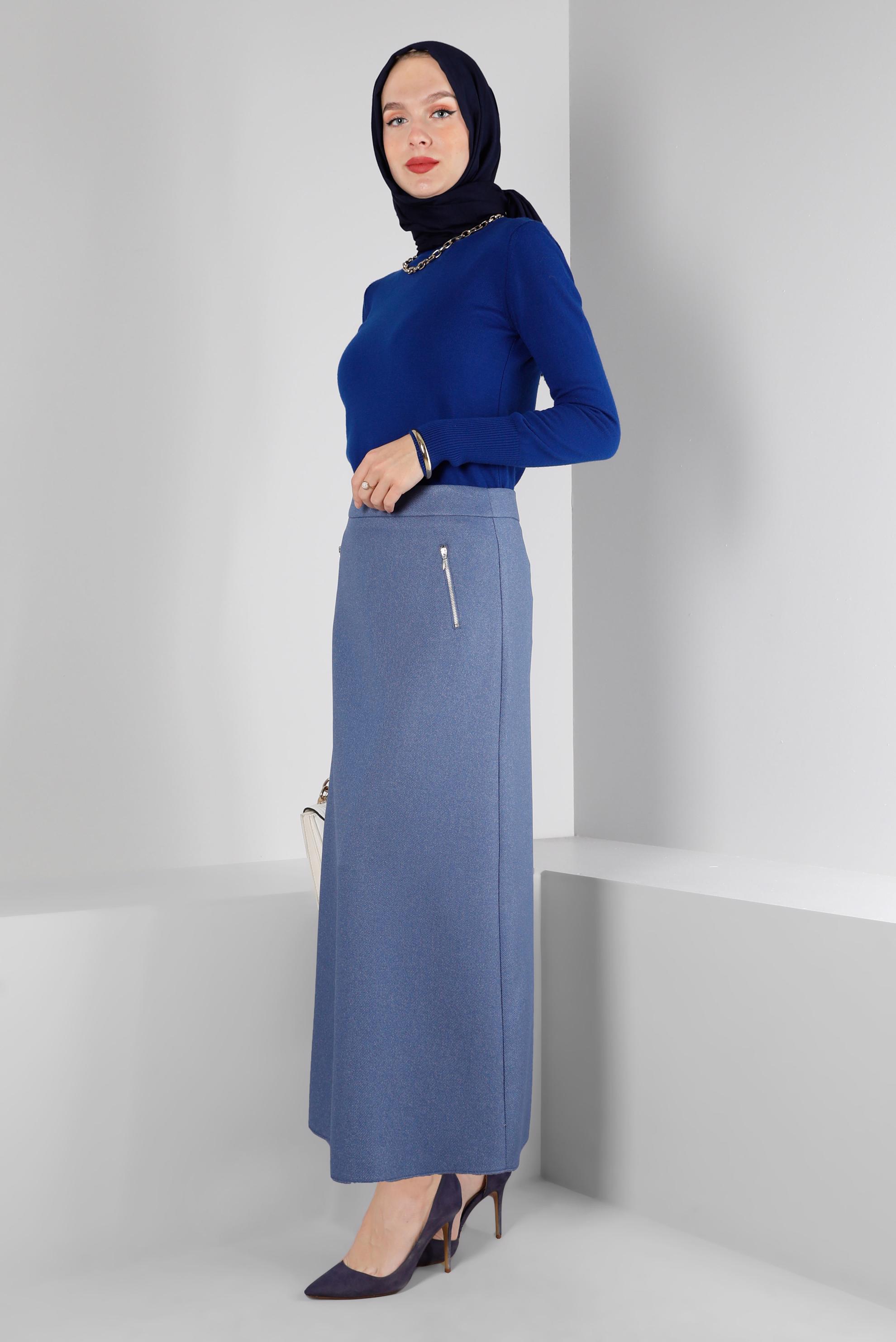 Tesettür giyim LACİVERT CEPLERİ FERMUARLI ETEK 60362