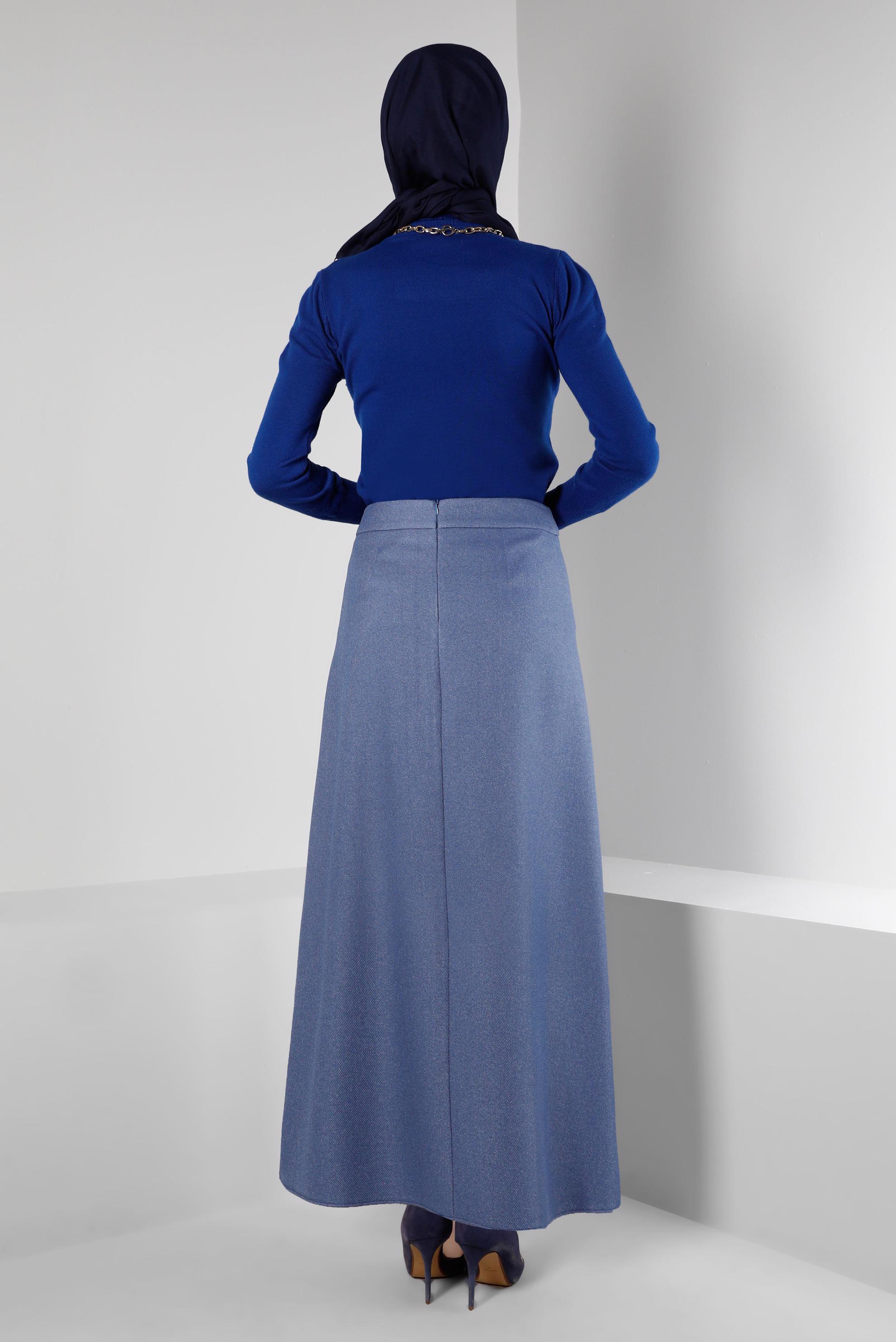 Tesettür giyim LACİVERT CEPLERİ FERMUARLI ETEK 60362
