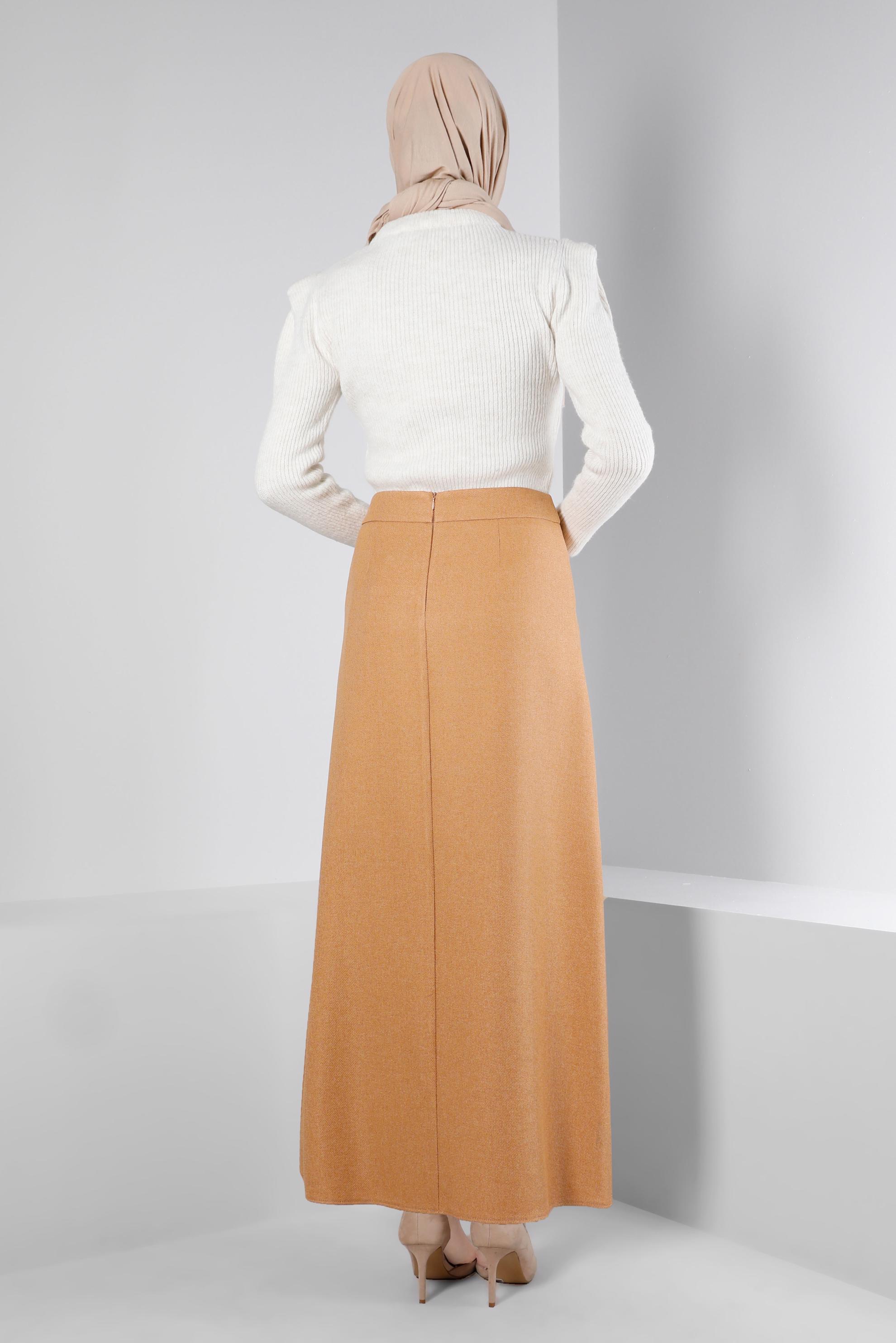 Tesettür giyim TURUNCU CEPLERİ FERMUARLI ETEK 60362