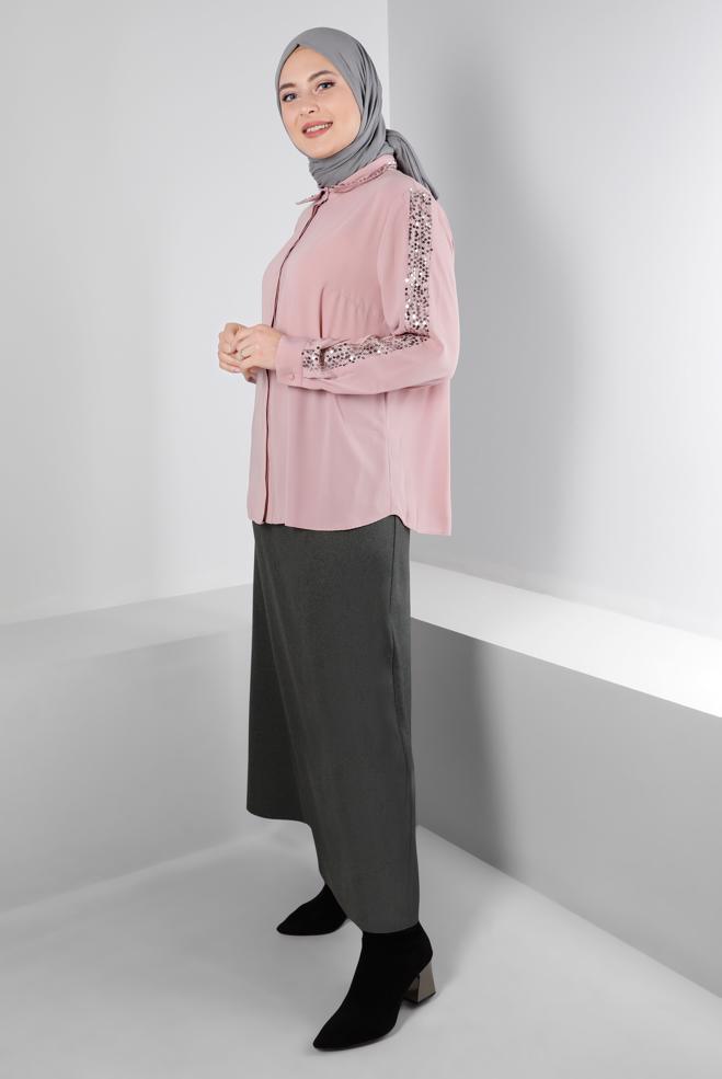 Tesettür giyim GRİ A KESİM ETEK 60363 - ALVİNA