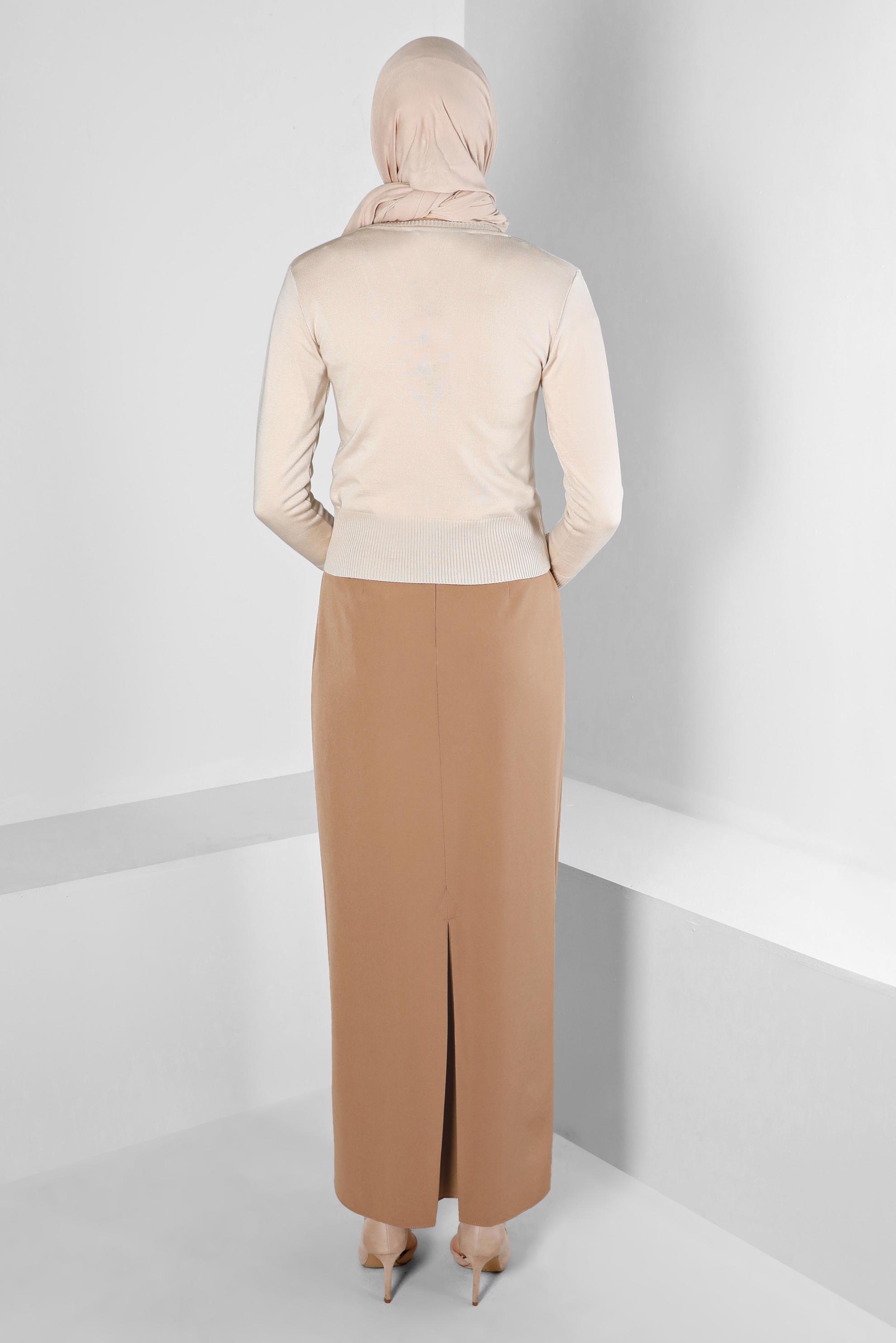 Tesettür giyim BEJ GİZLİ YIRTMAÇLI FERMUARLI ETEK 60364