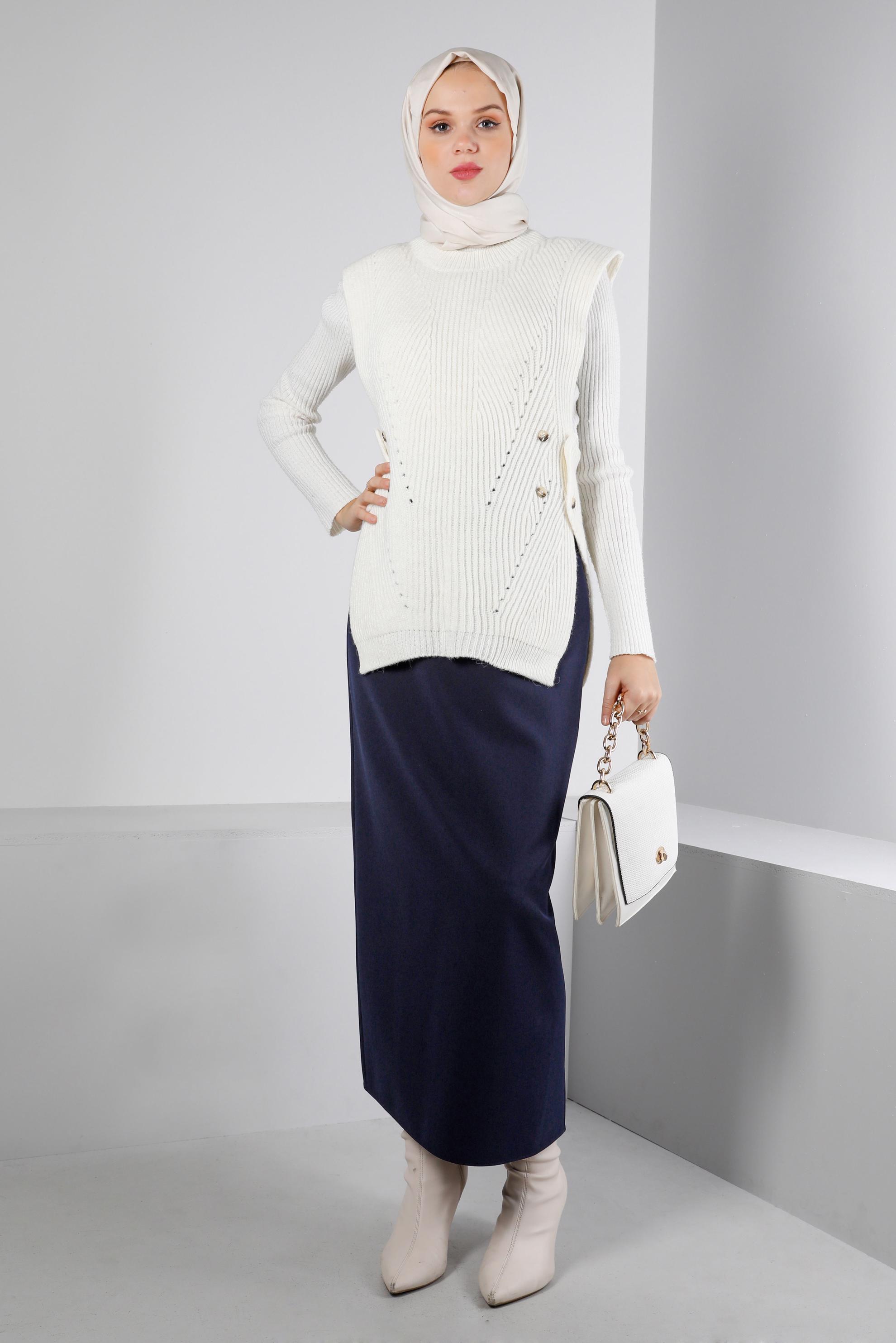 Tesettür giyim LACİVERT GİZLİ YIRTMAÇLI FERMUARLI ETEK 60364