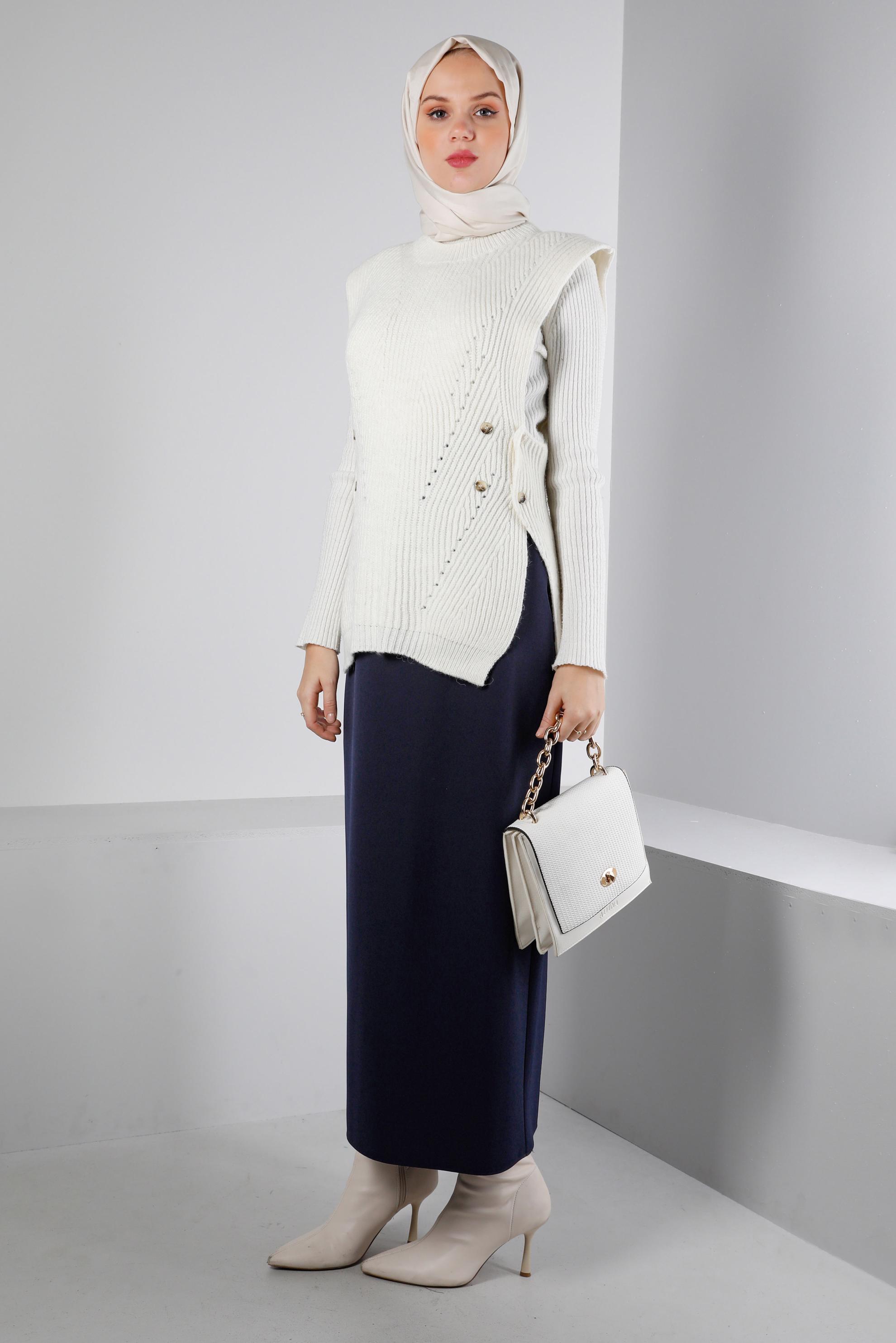 Tesettür giyim LACİVERT GİZLİ YIRTMAÇLI FERMUARLI ETEK 60364