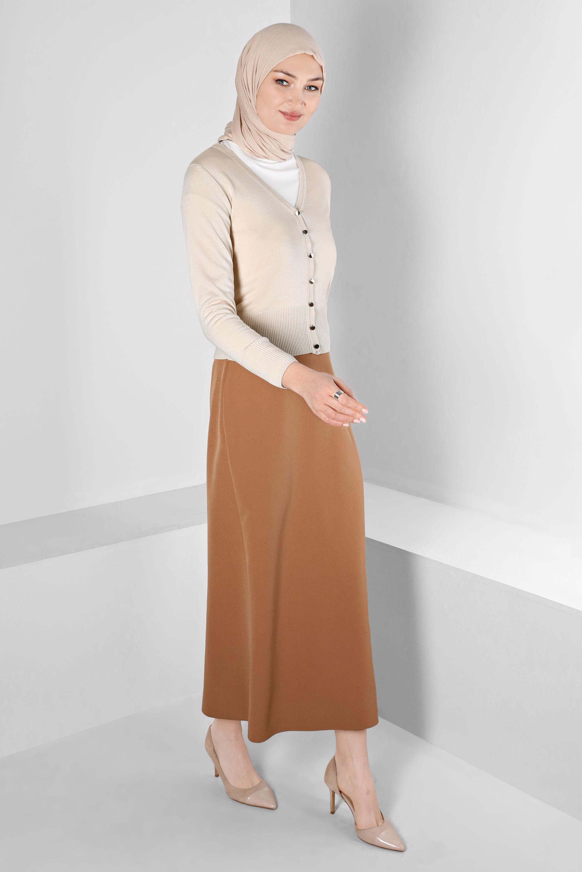 Tesettür giyim TABA GİZLİ YIRTMAÇLI FERMUARLI ETEK 60364