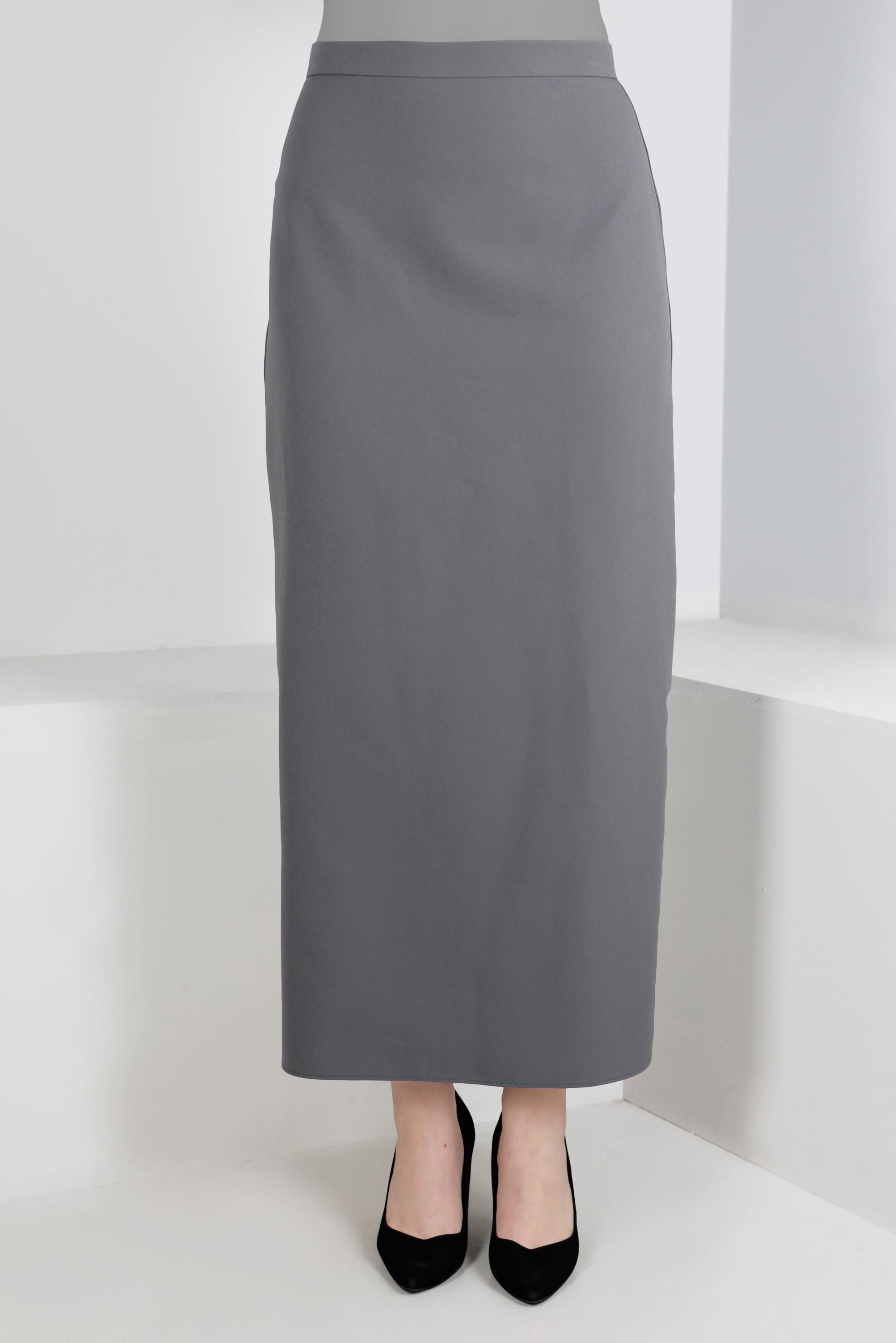 Tesettür giyim GRİ GİZLİ YIRTMAÇLI FERMUARLI ETEK 60364