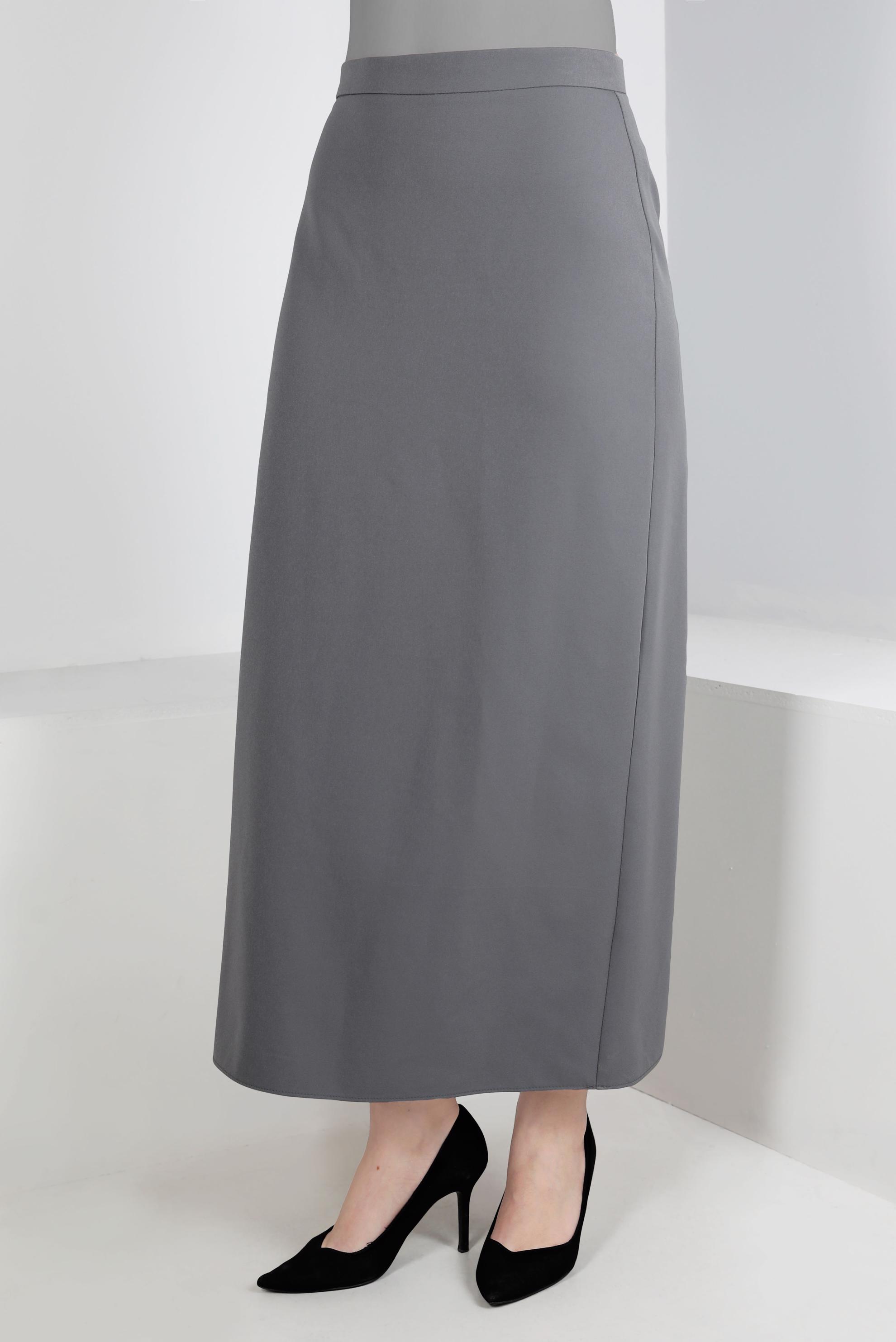 Tesettür giyim GRİ GİZLİ YIRTMAÇLI FERMUARLI ETEK 60364