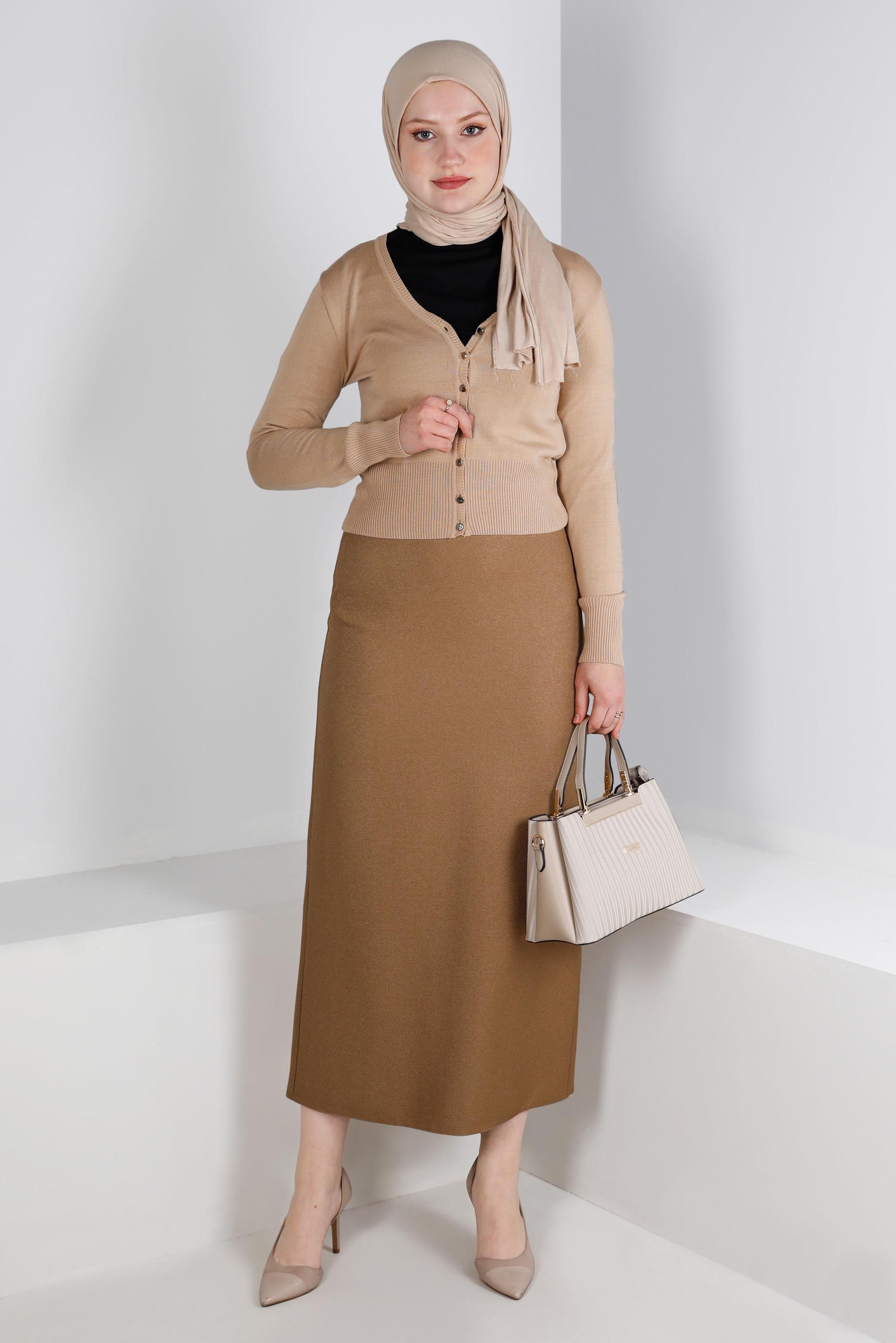 Hijab clothing BROWN SKIRT WITH INVISIBLE SLIT 60365