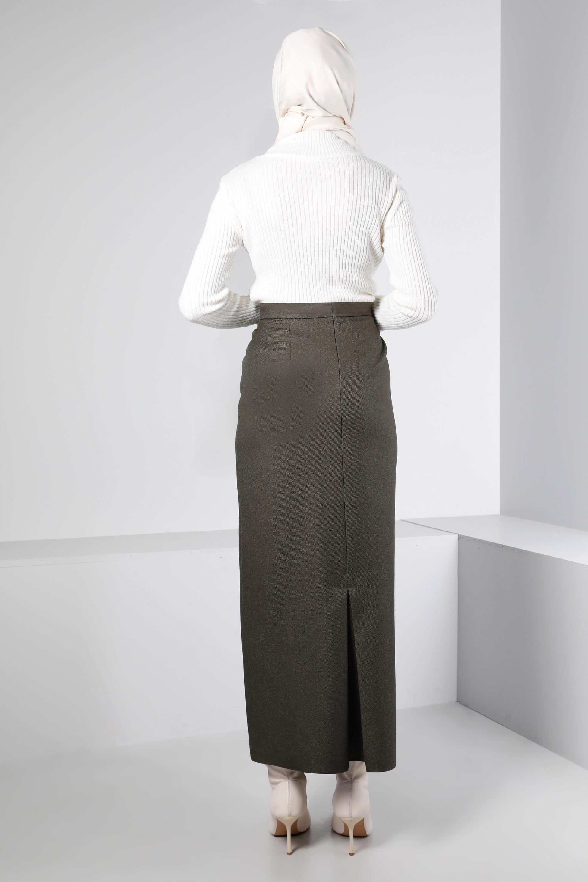 Tesettür giyim HAKİ GİZLİ YIRTMAÇLI ETEK 60365