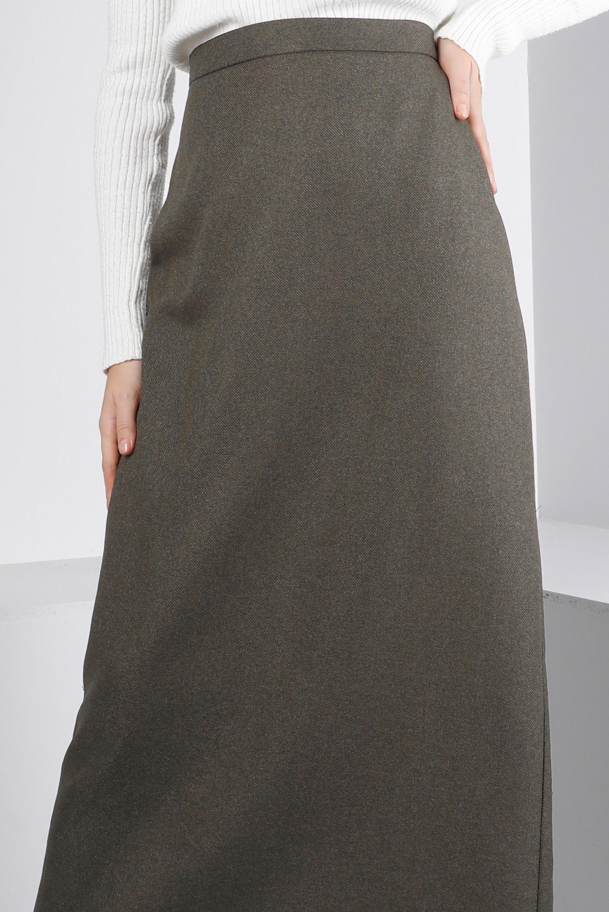 Tesettür giyim HAKİ GİZLİ YIRTMAÇLI ETEK 60365