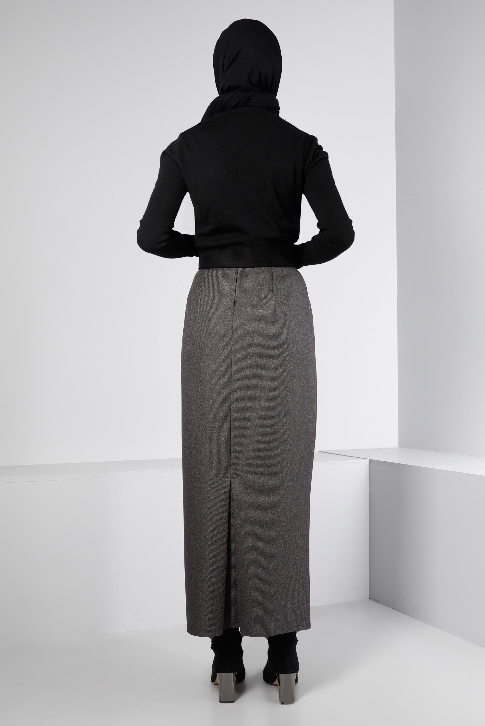 Tesettür giyim GRİ GİZLİ YIRTMAÇLI ETEK 60365