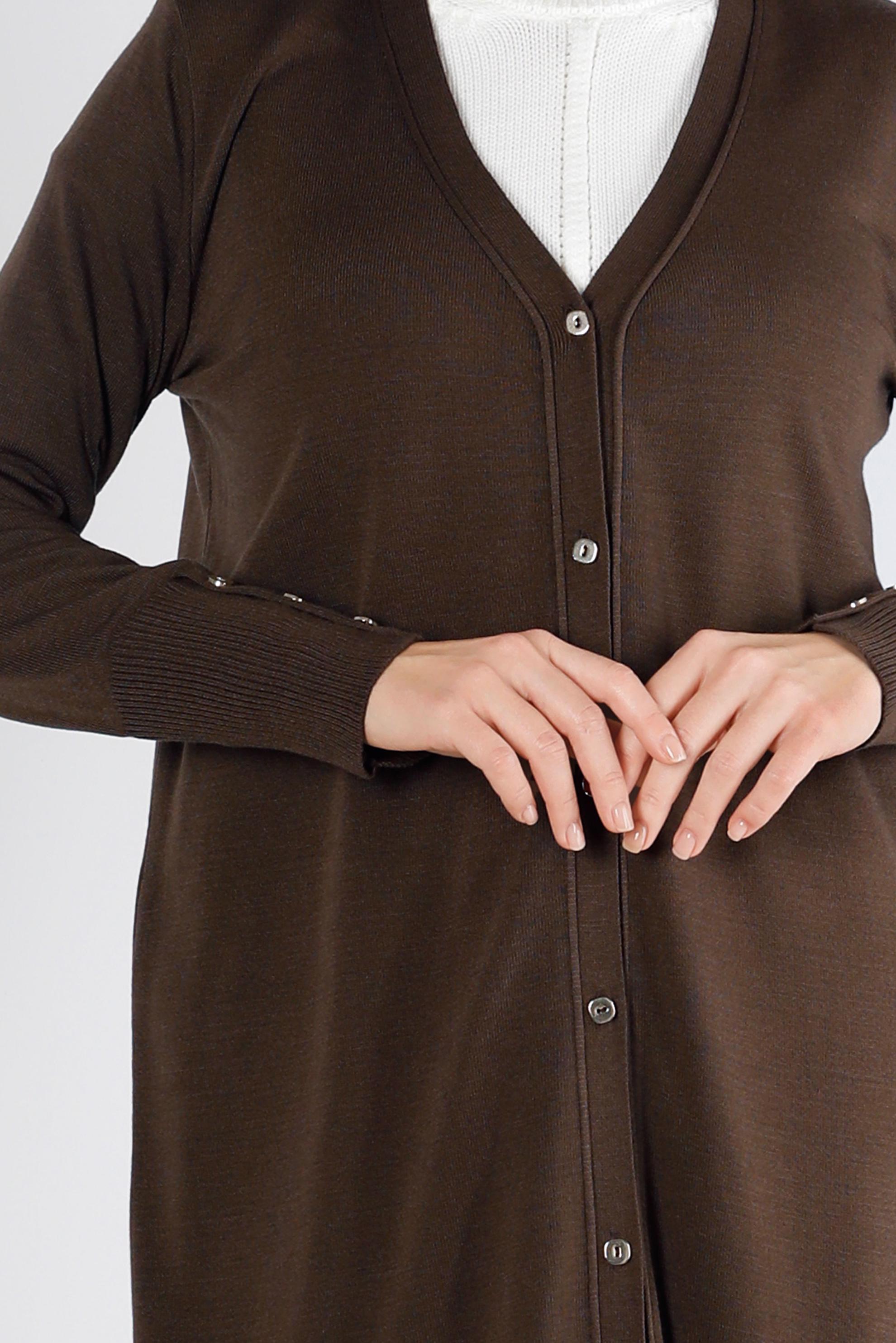 Tesettür giyim KAHVE DÜĞME DETAYLI TRİKO HIRKA 43126 