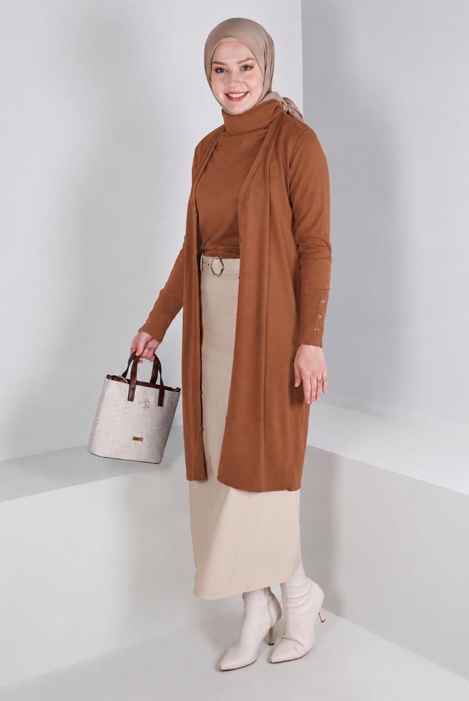 Tesettür giyim BEJ 43126 TRİKO HIRKA 40/48 - ALVİNA