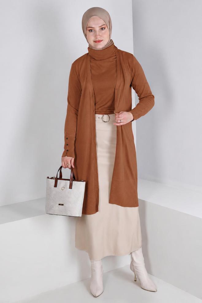 Tesettür giyim BEJ 43126 TRİKO HIRKA 40/48 - ALVİNA