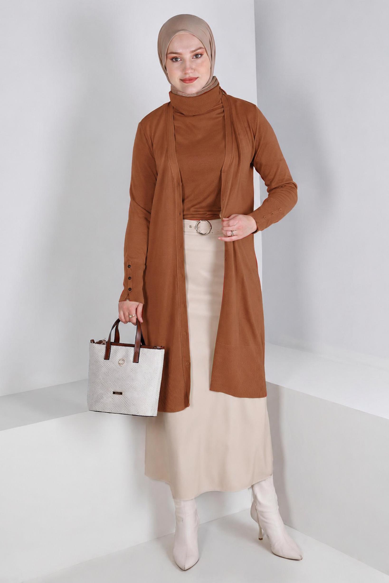 Tesettür giyim BEJ 43126 TRİKO HIRKA 40/48