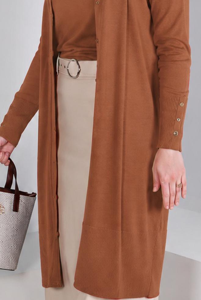 Tesettür giyim BEJ 43126 TRİKO HIRKA 40/48 - ALVİNA