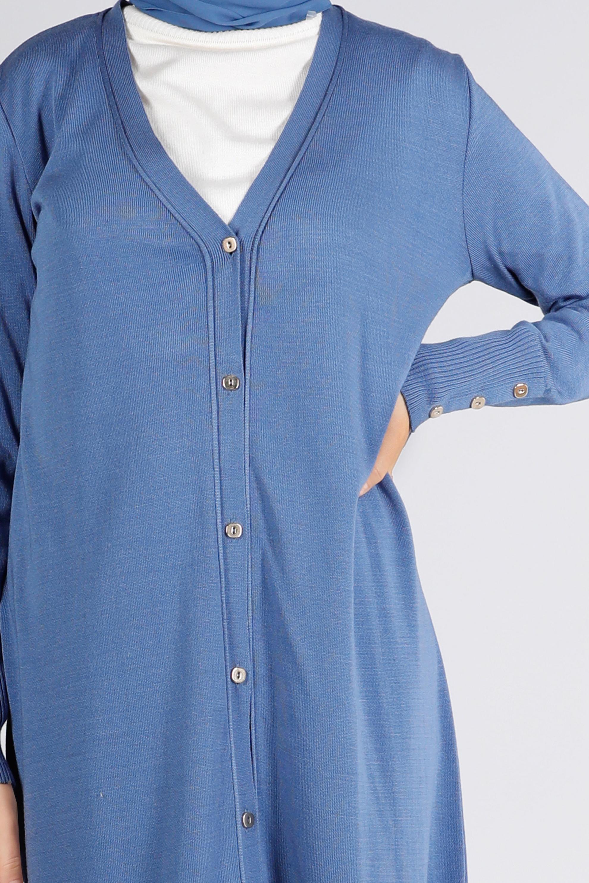 Tesettür giyim MAVİ DÜĞME DETAYLI TRİKO HIRKA 43126 