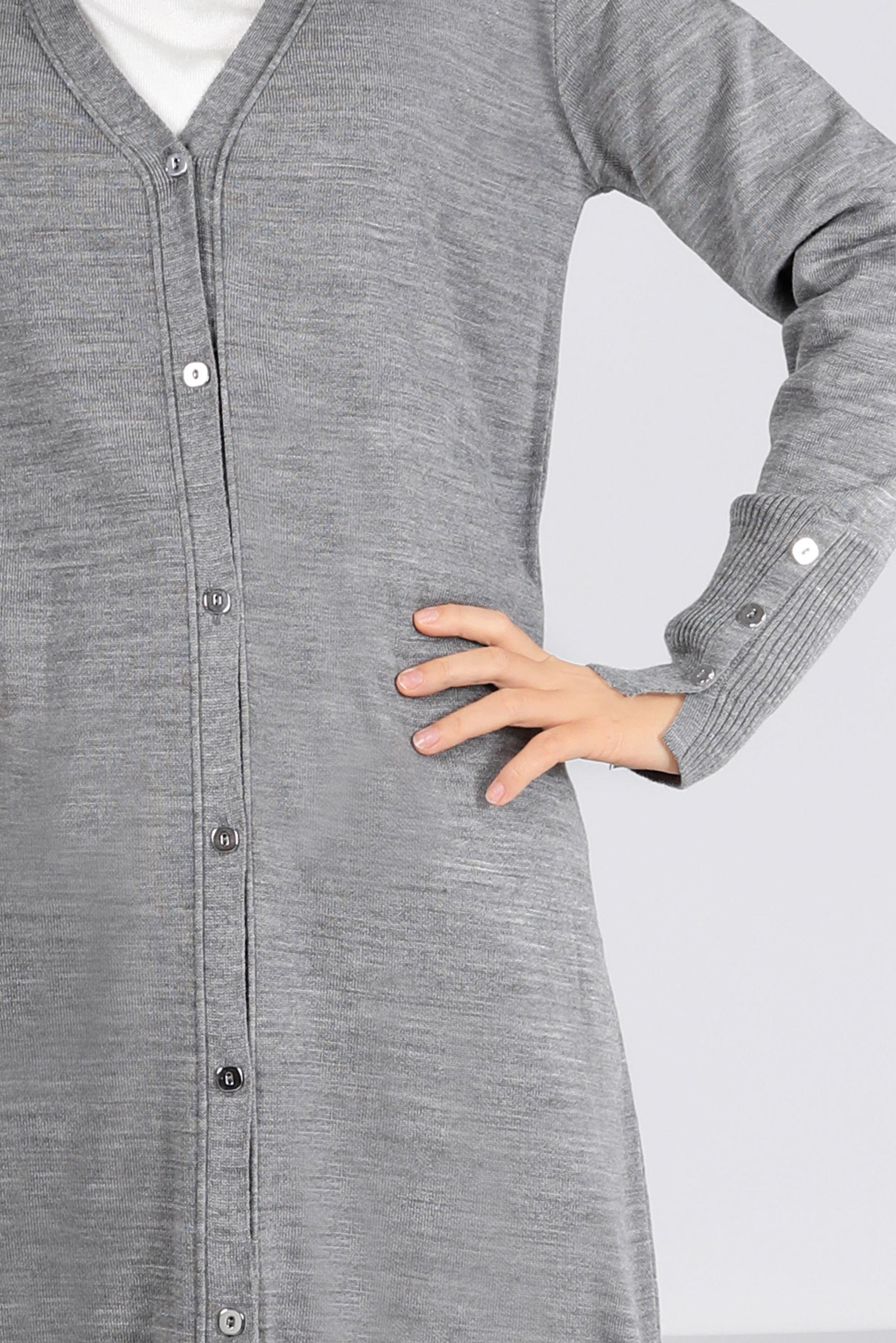 Tesettür giyim GRİ DÜĞME DETAYLI TRİKO HIRKA 43126 