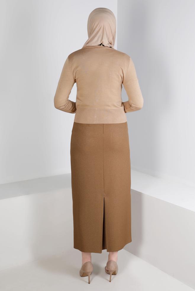 Vêtements hijab BEIGE CARDIGAN EN MAILLE À BOUTONS 43127 - ALVİNA