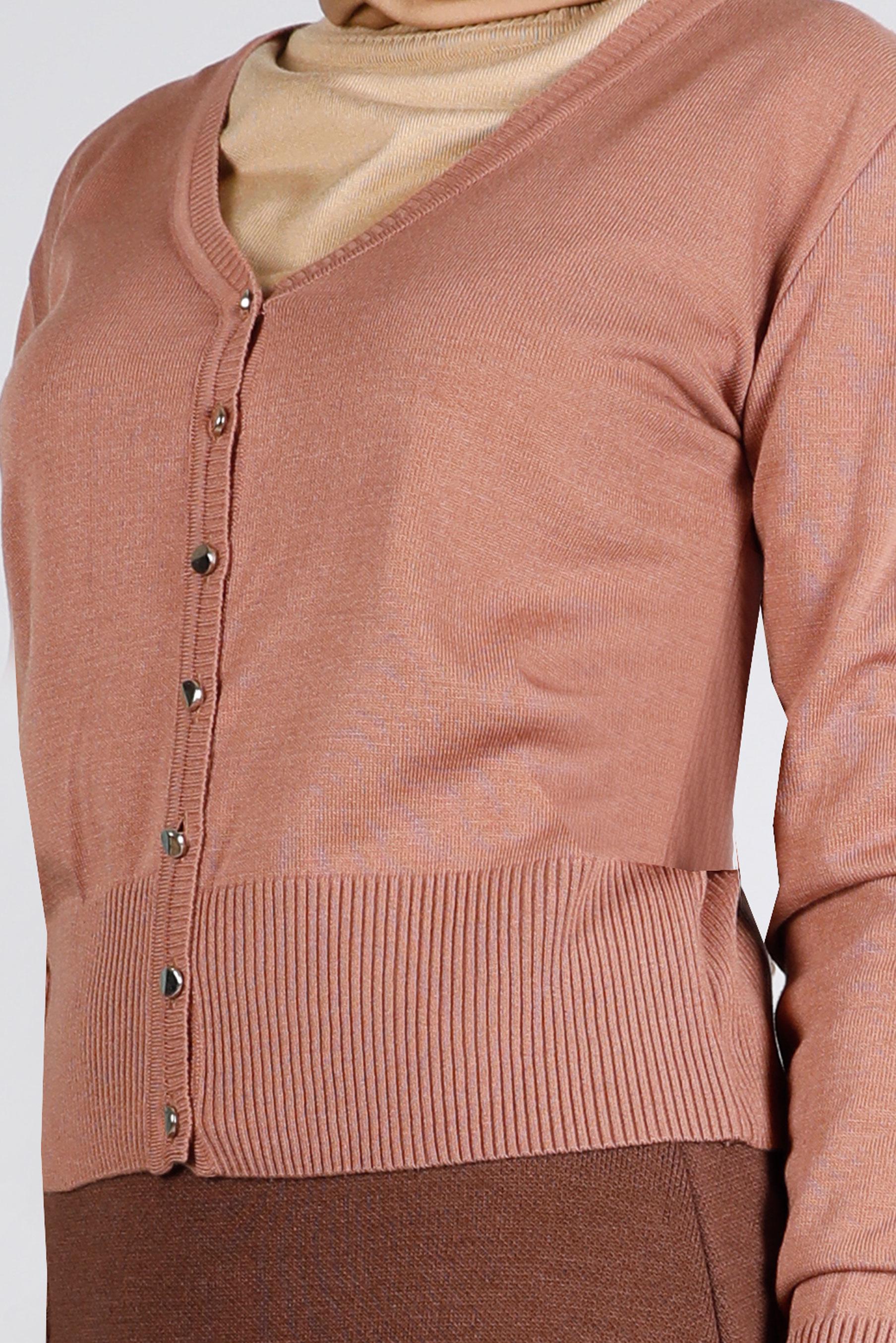 Tesettür giyim KAHVE DÜĞMELİ BELİ LASTİKLİ TRİKO HIRKA 43127