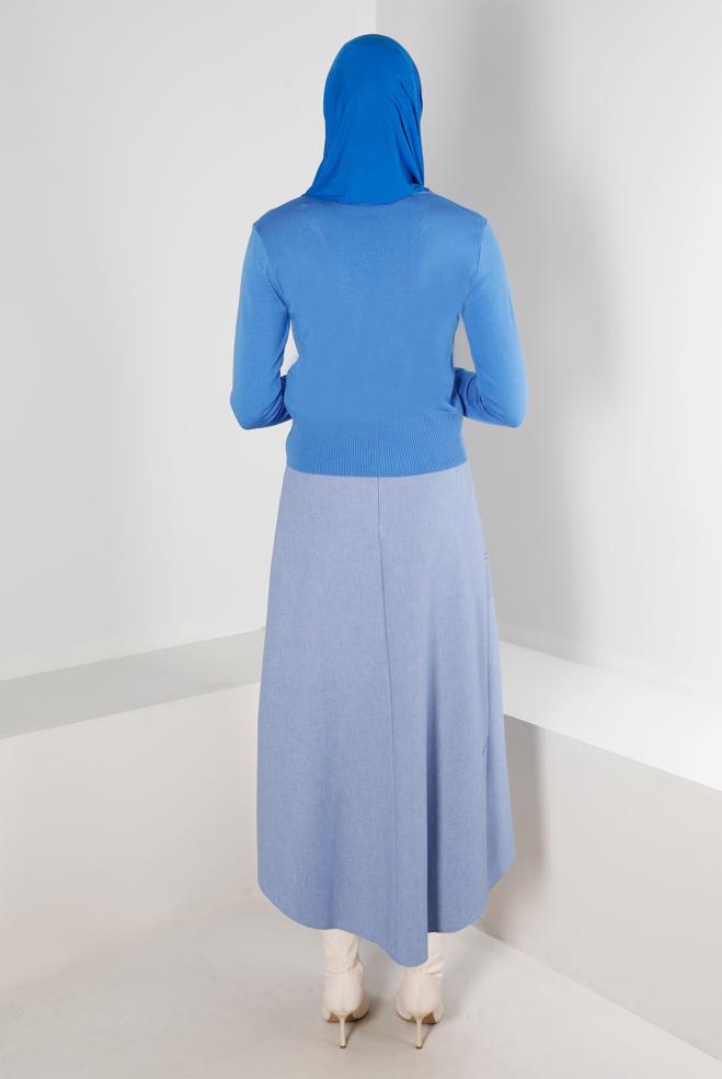 Tesettür giyim MAVİ DÜĞMELİ BELİ LASTİKLİ TRİKO HIRKA 43127 - ALVİNA