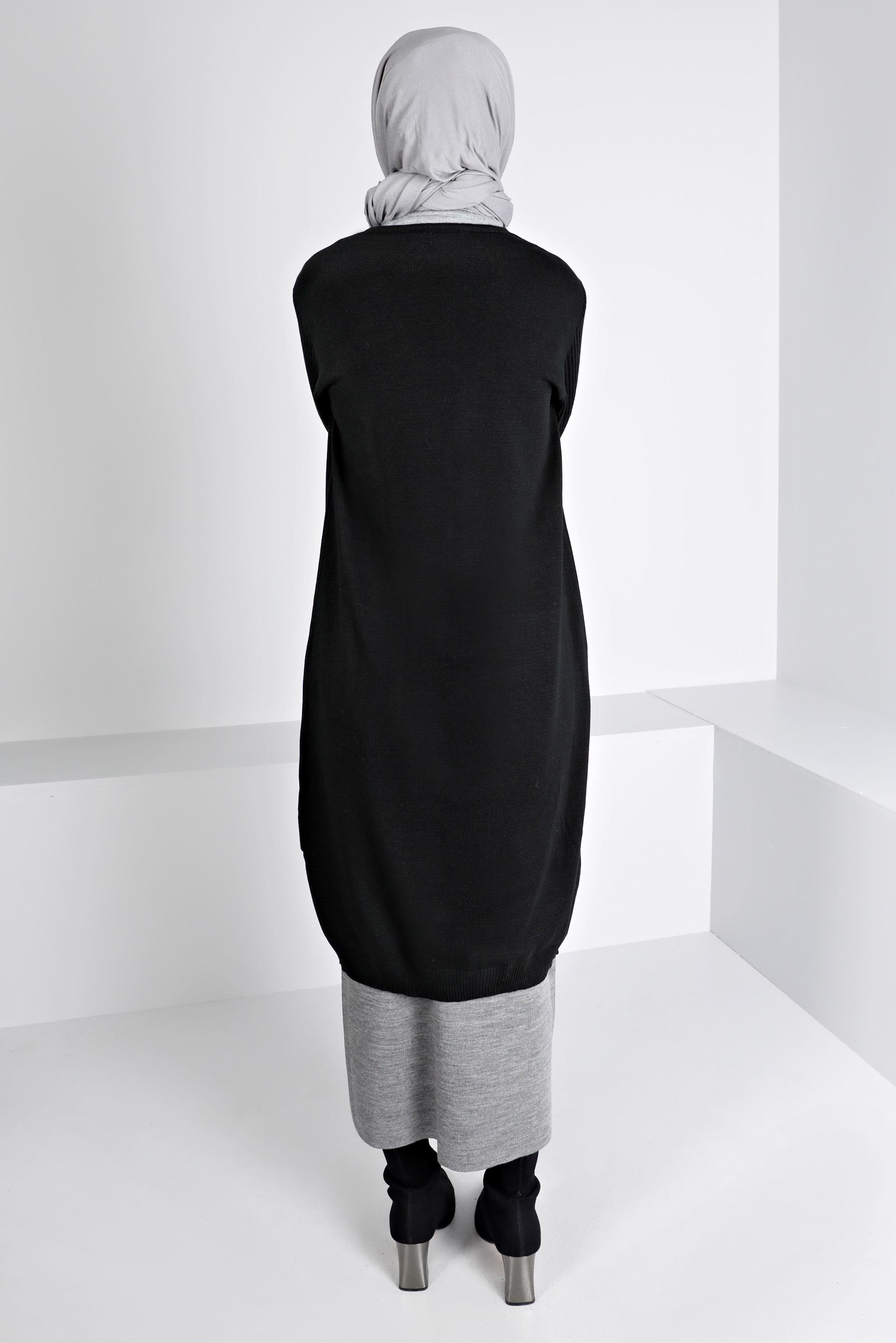 Tesettür giyim SİYAH DÜĞMELİ CEPLİ TRİKO HIRKA 43209