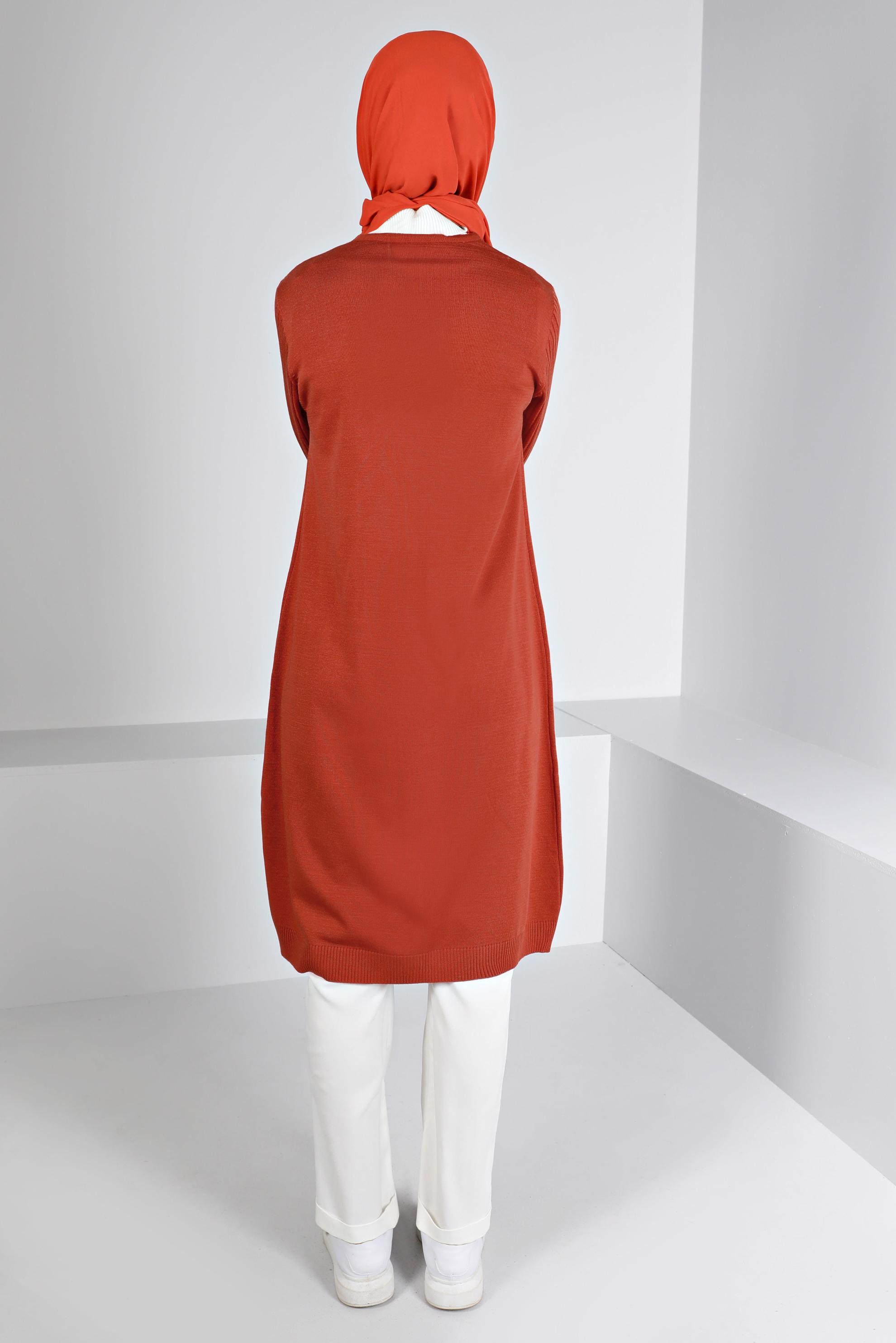 Tesettür giyim TURUNCU DÜĞMELİ CEPLİ TRİKO HIRKA 43209