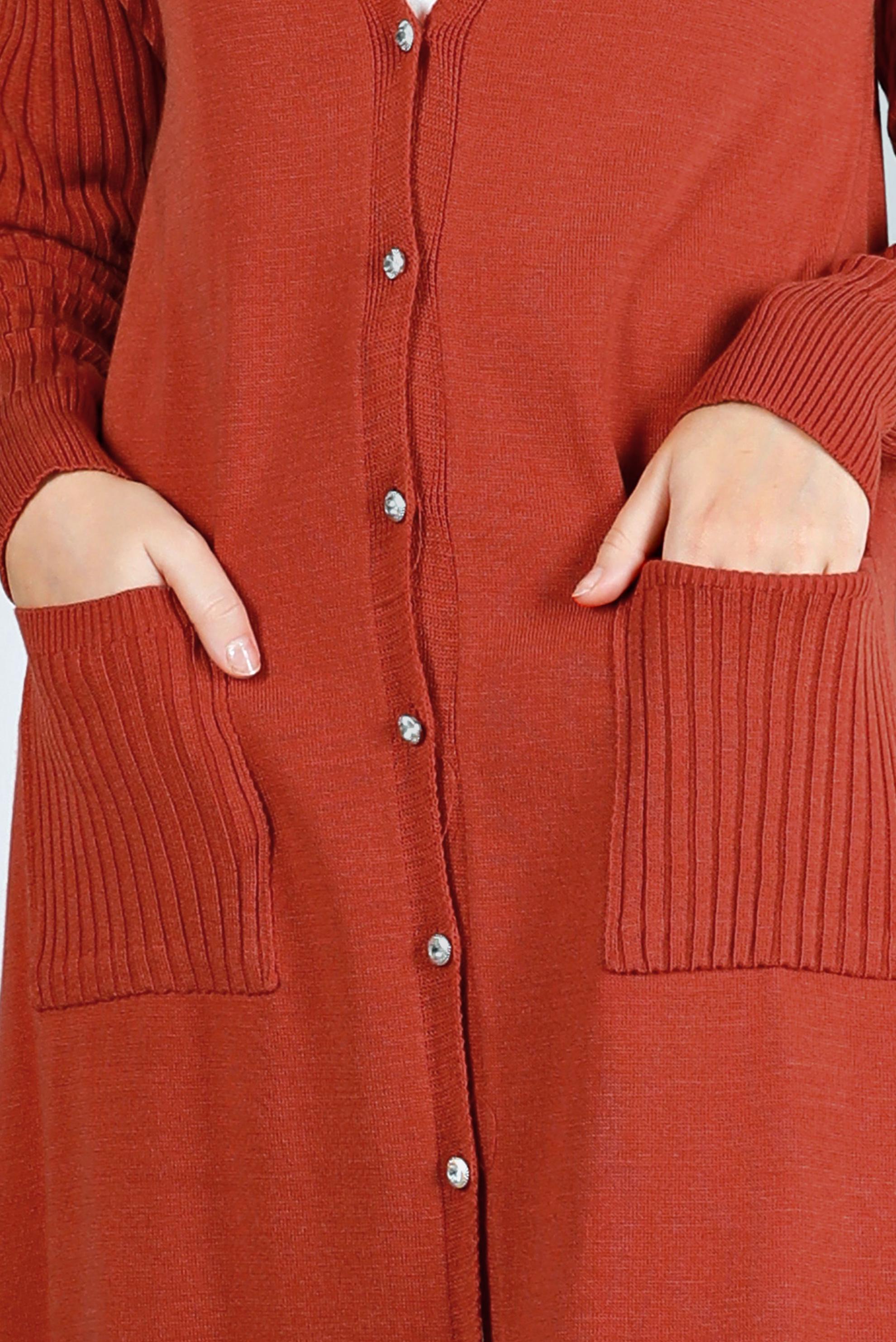 Tesettür giyim TURUNCU DÜĞMELİ CEPLİ TRİKO HIRKA 43209