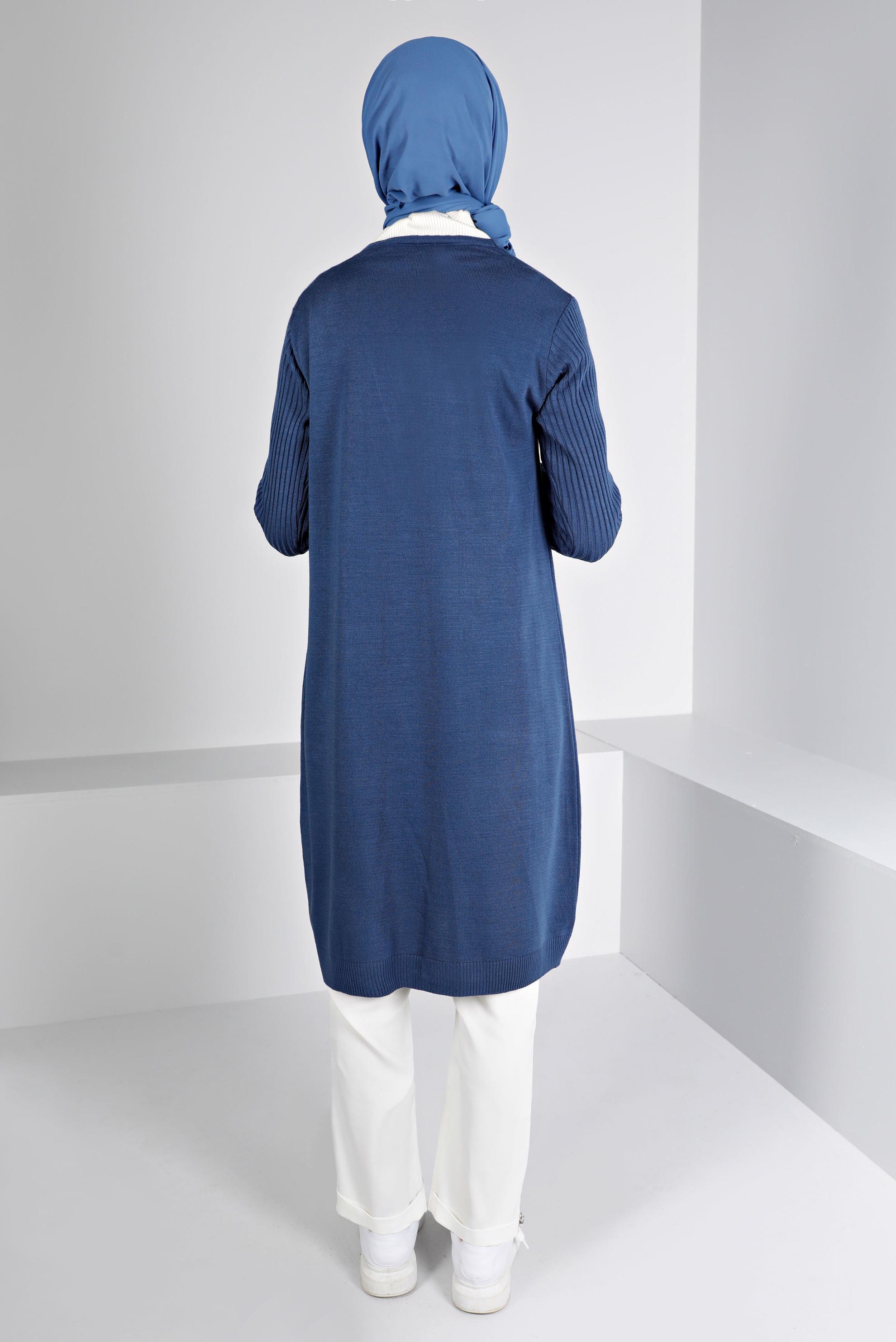 Tesettür giyim LACİVERT DÜĞMELİ CEPLİ TRİKO HIRKA 43209