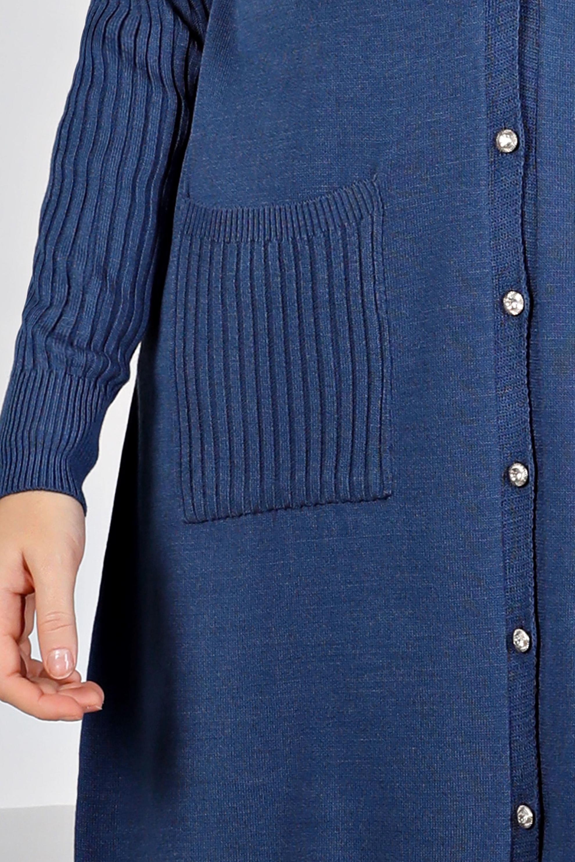 Tesettür giyim LACİVERT DÜĞMELİ CEPLİ TRİKO HIRKA 43209