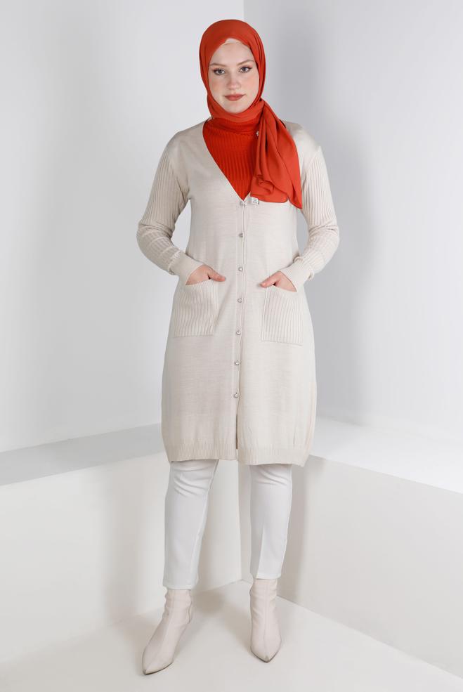 Hijab clothing  BUTTONED KNITWEAR CARDIGAN WITH POCKET 43209 - ALVİNA