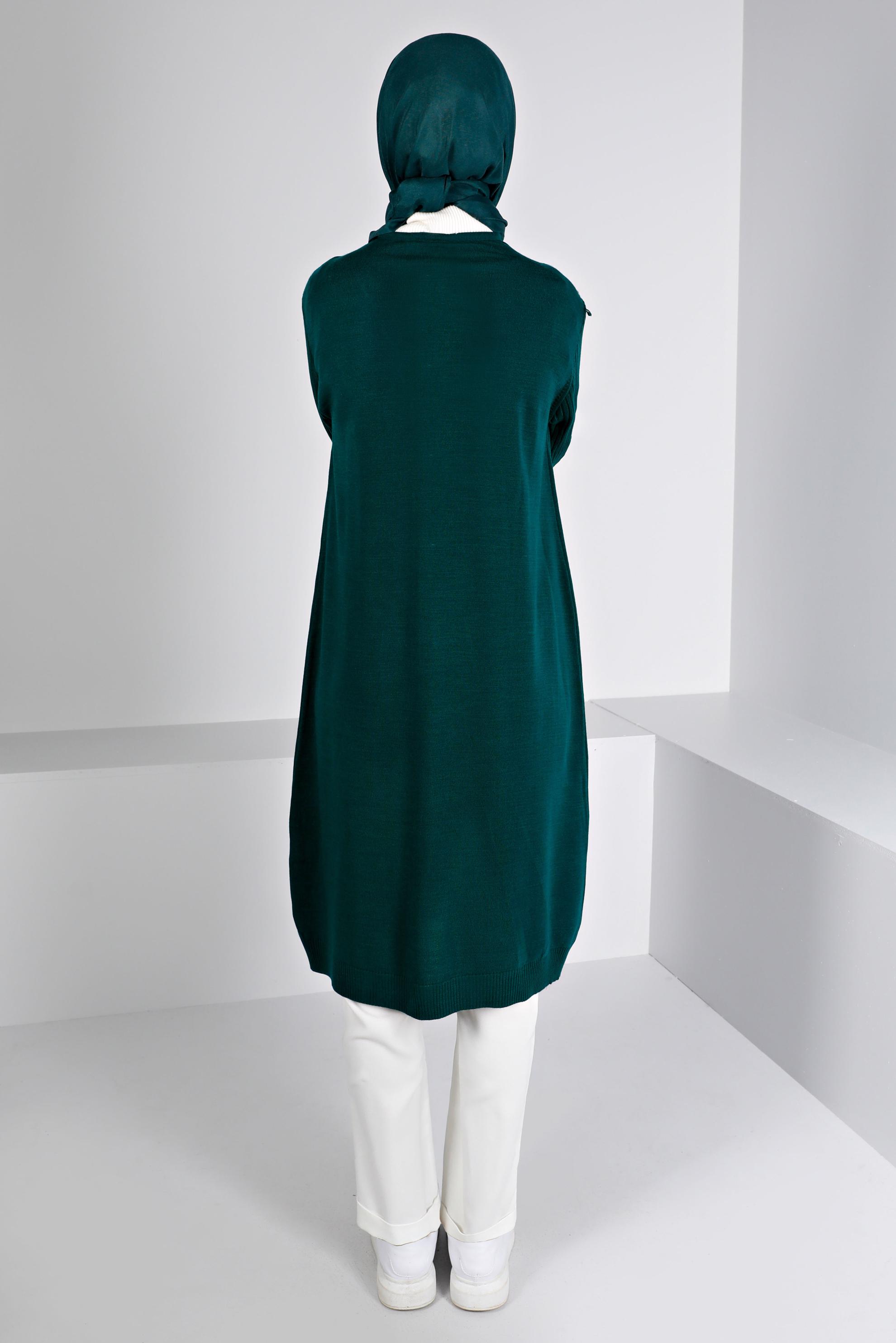 Tesettür giyim YEŞİL DÜĞMELİ CEPLİ TRİKO HIRKA 43209