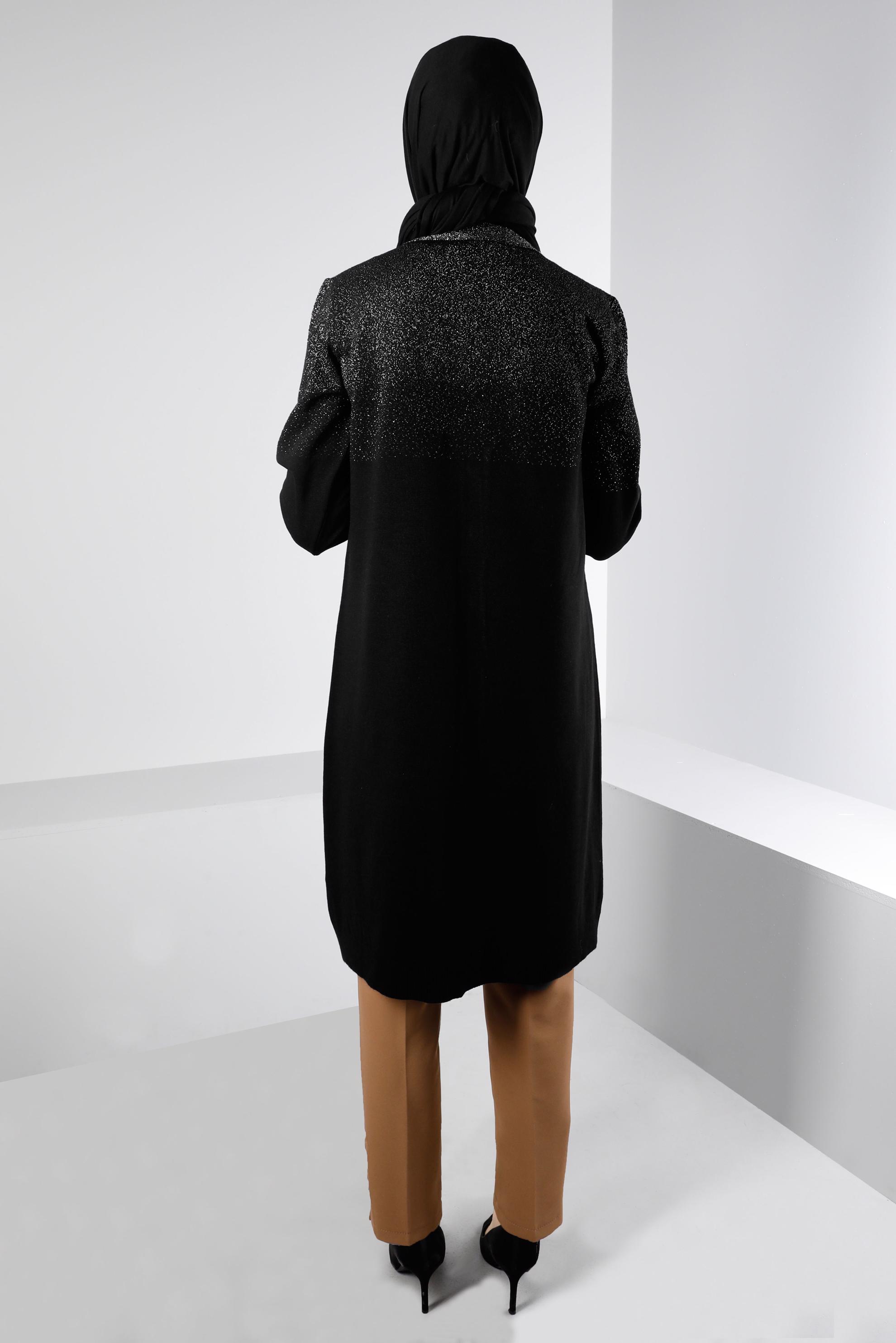 Tesettür giyim SİYAH SİMLİ DÜĞMELİ TRİKO HIRKA 43249 