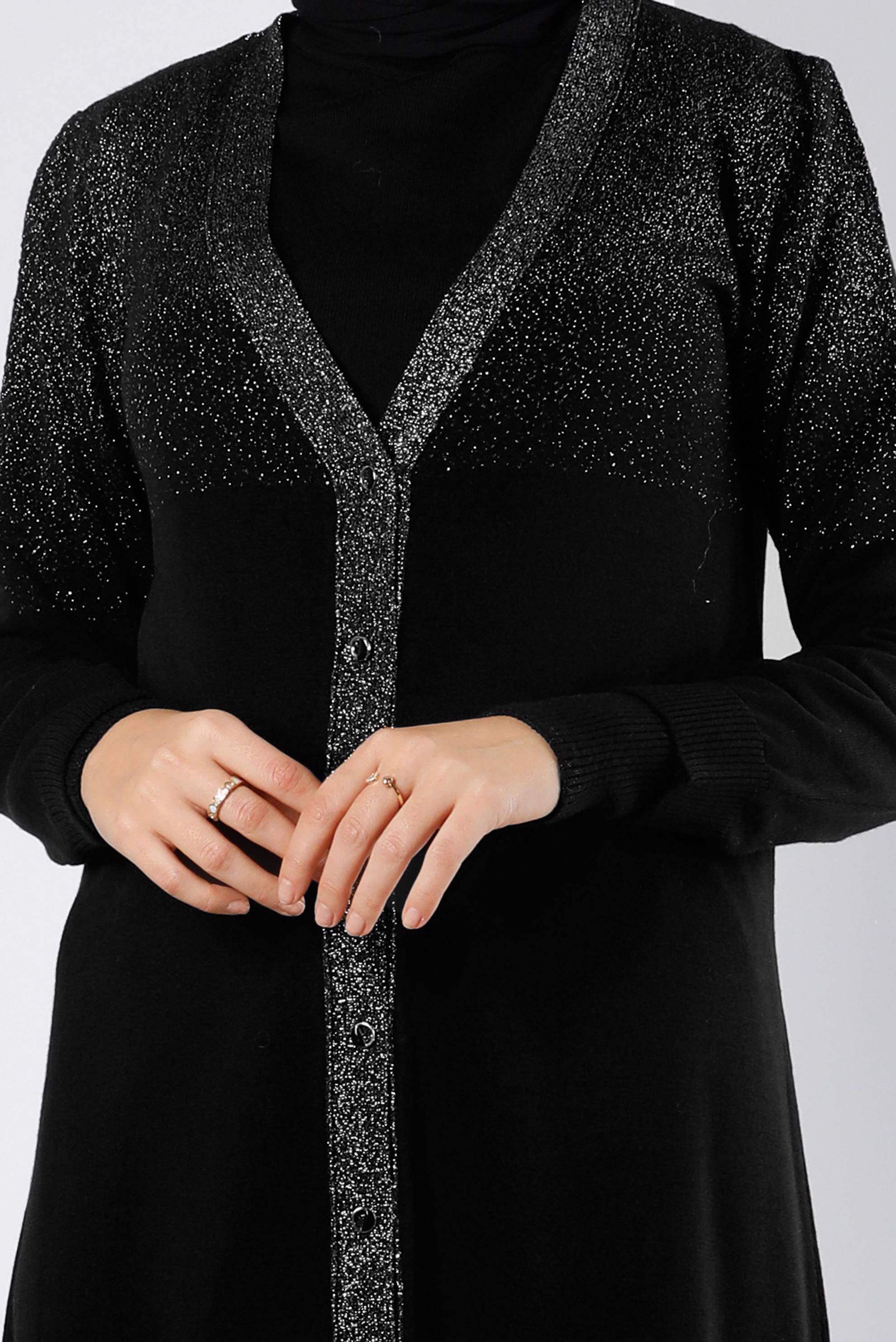 Tesettür giyim SİYAH SİMLİ DÜĞMELİ TRİKO HIRKA 43249 