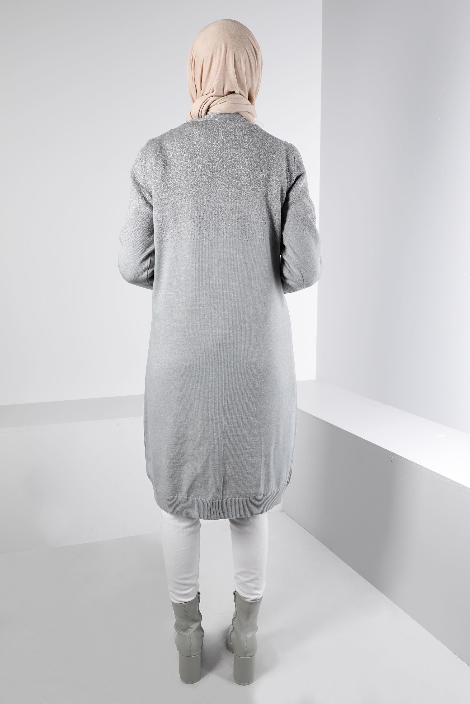 Tesettür giyim GRİ SİMLİ DÜĞMELİ TRİKO HIRKA 43249 