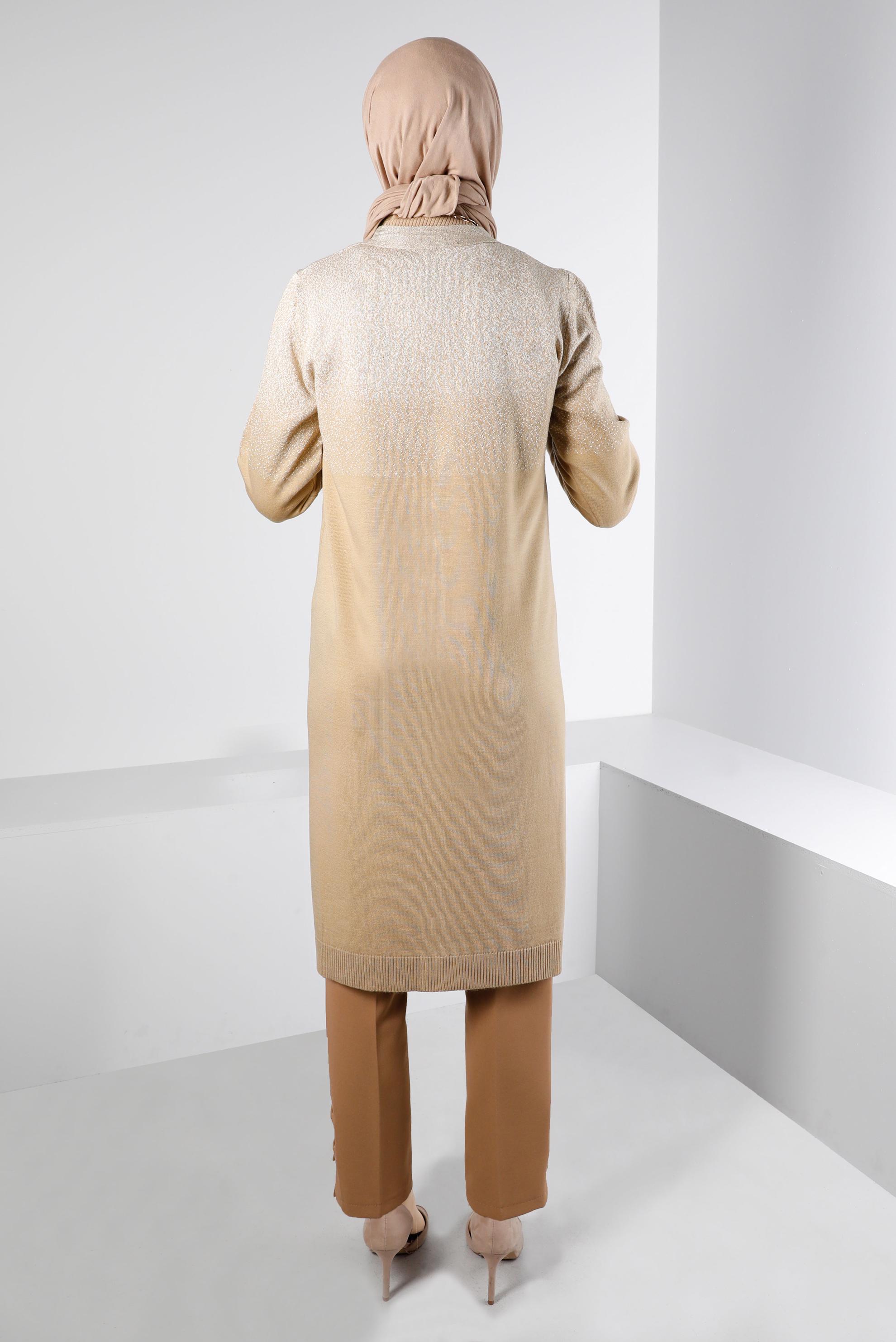 Tesettür giyim KAHVE SİMLİ DÜĞMELİ TRİKO HIRKA 43249 