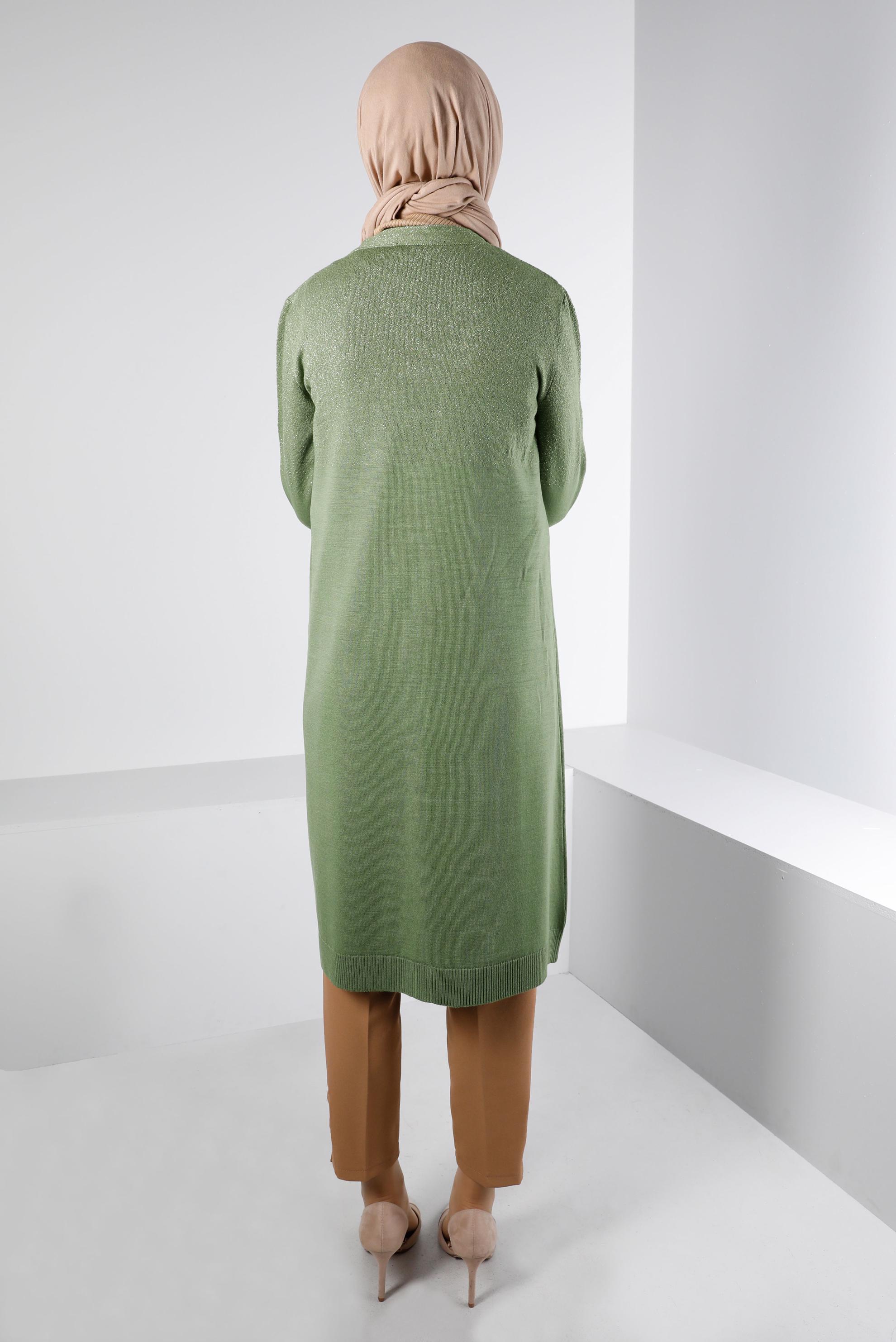 Tesettür giyim HAKİ SİMLİ DÜĞMELİ TRİKO HIRKA 43249 