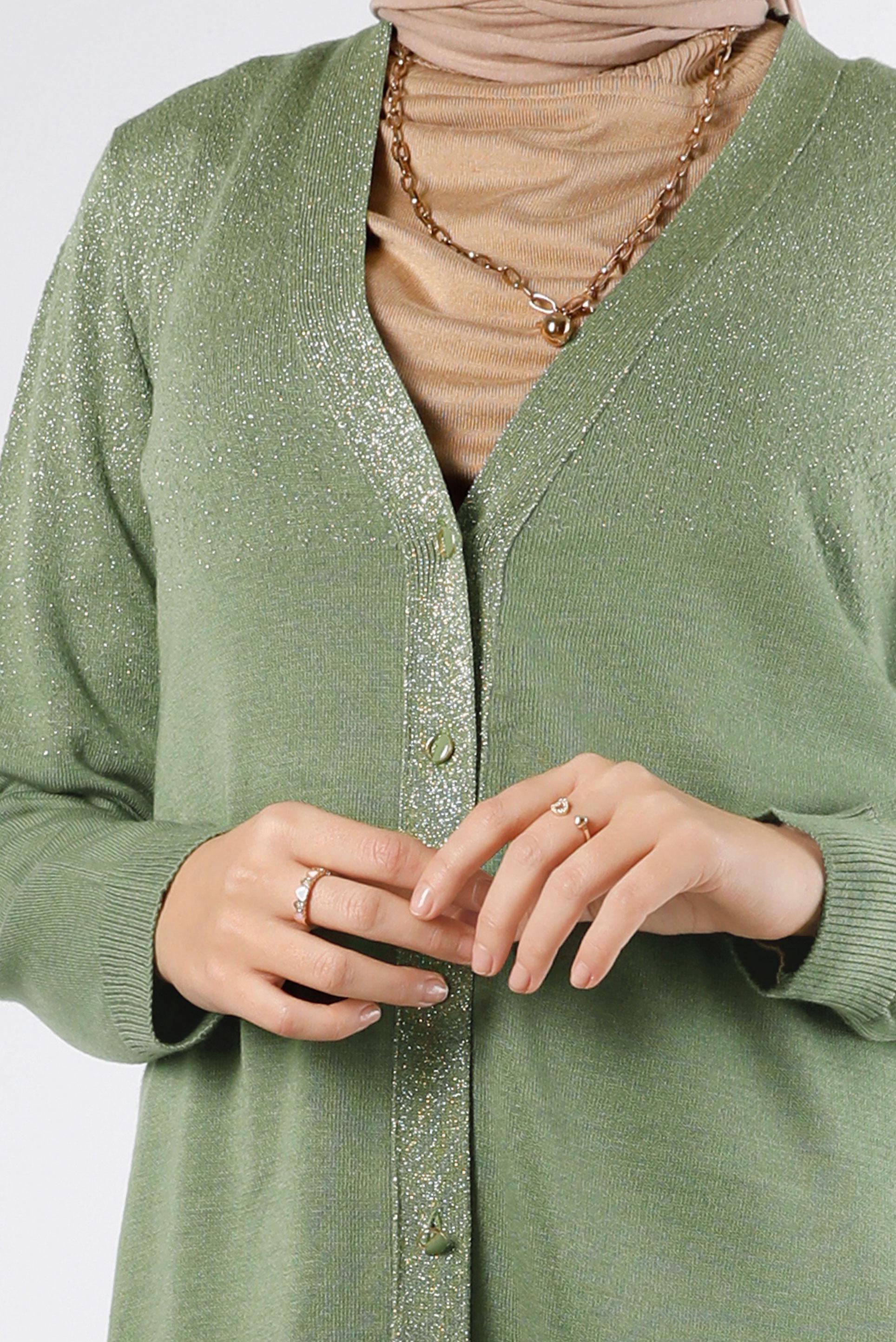 Tesettür giyim HAKİ SİMLİ DÜĞMELİ TRİKO HIRKA 43249 