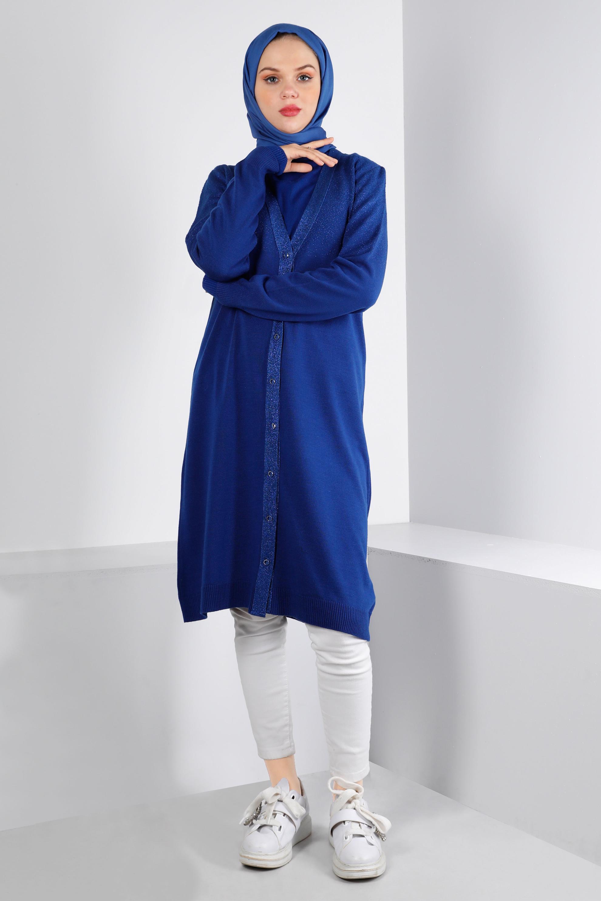 Tesettür giyim LACİVERT SİMLİ DÜĞMELİ TRİKO HIRKA 43249 