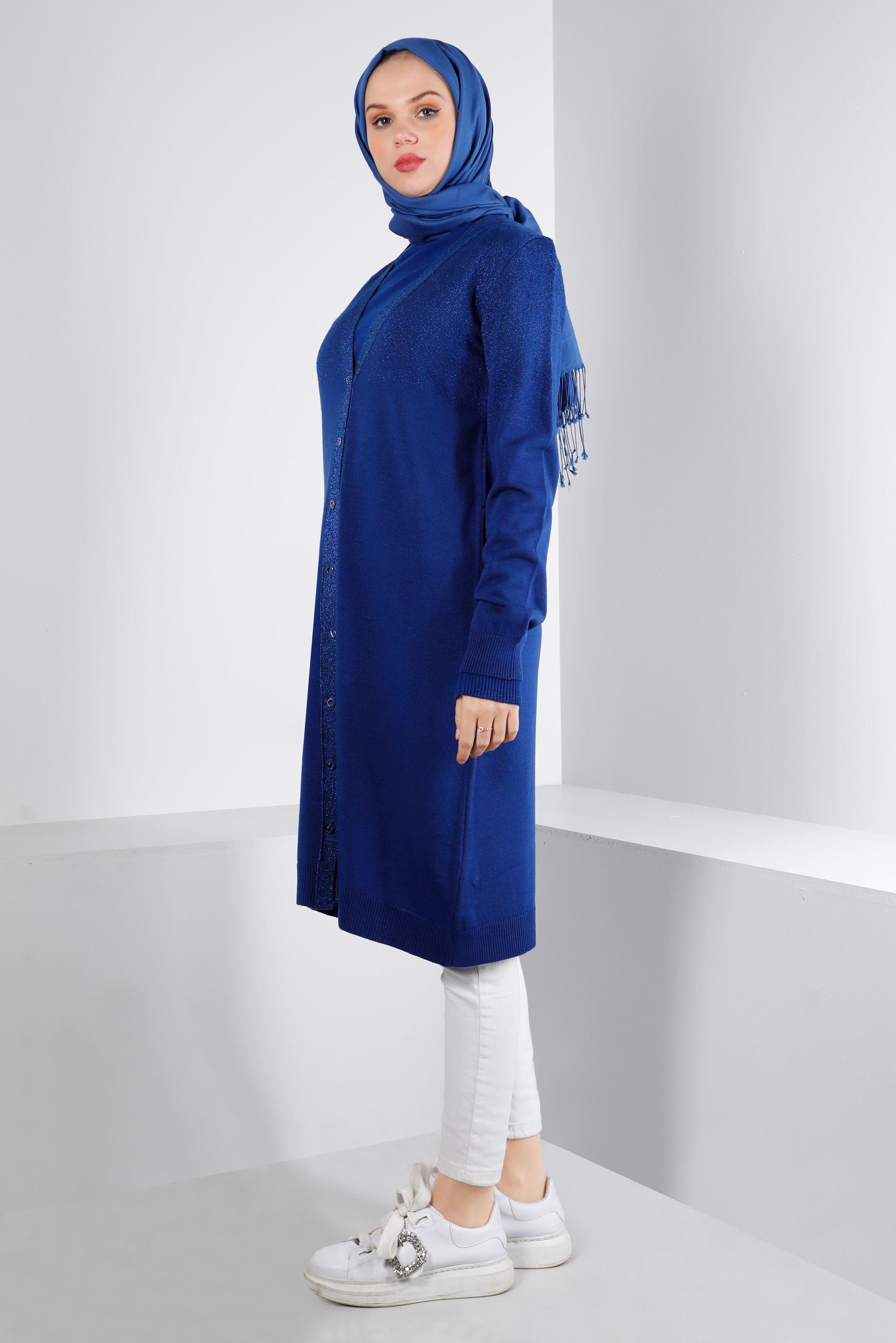 Tesettür giyim LACİVERT SİMLİ DÜĞMELİ TRİKO HIRKA 43249 