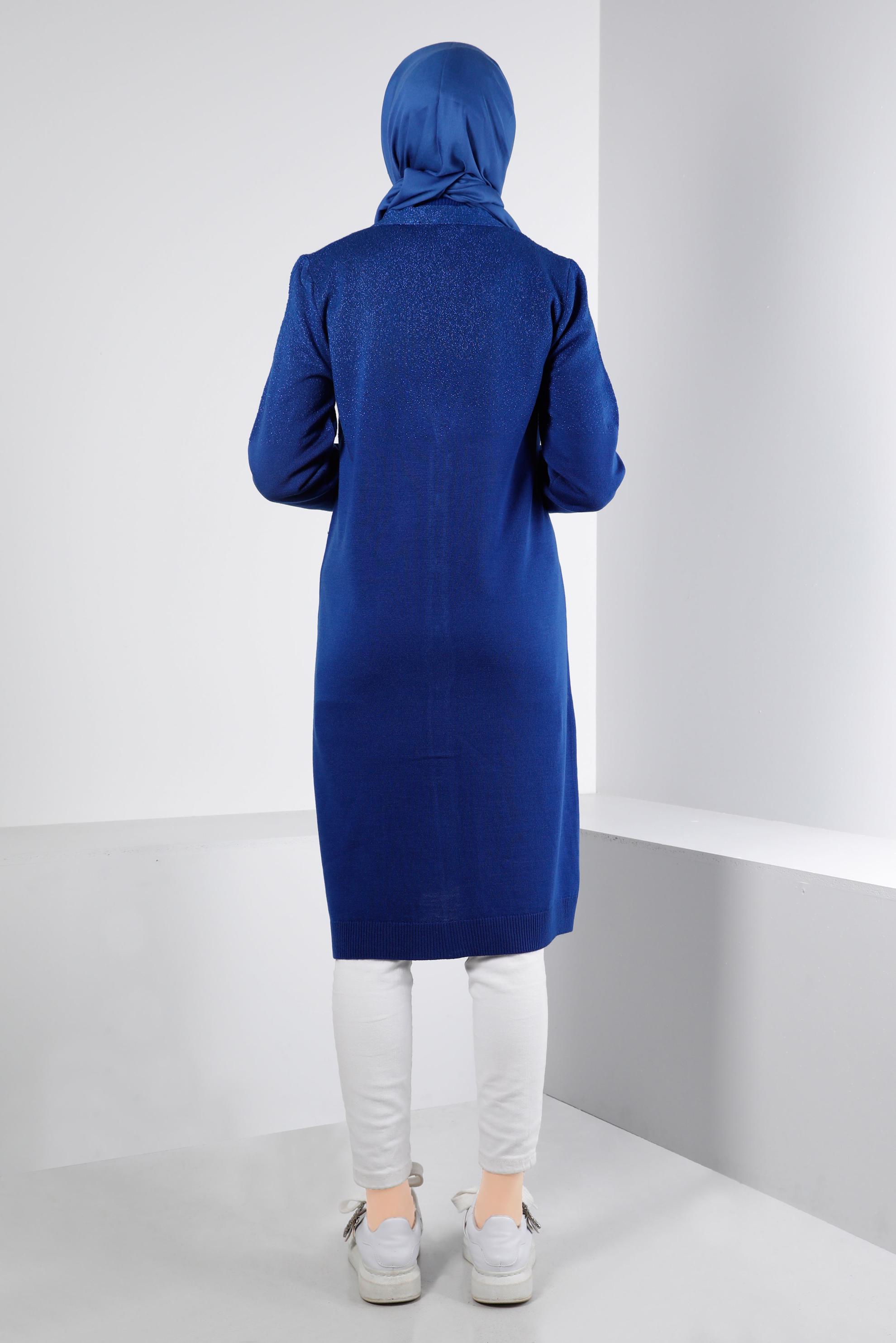 Tesettür giyim LACİVERT SİMLİ DÜĞMELİ TRİKO HIRKA 43249 