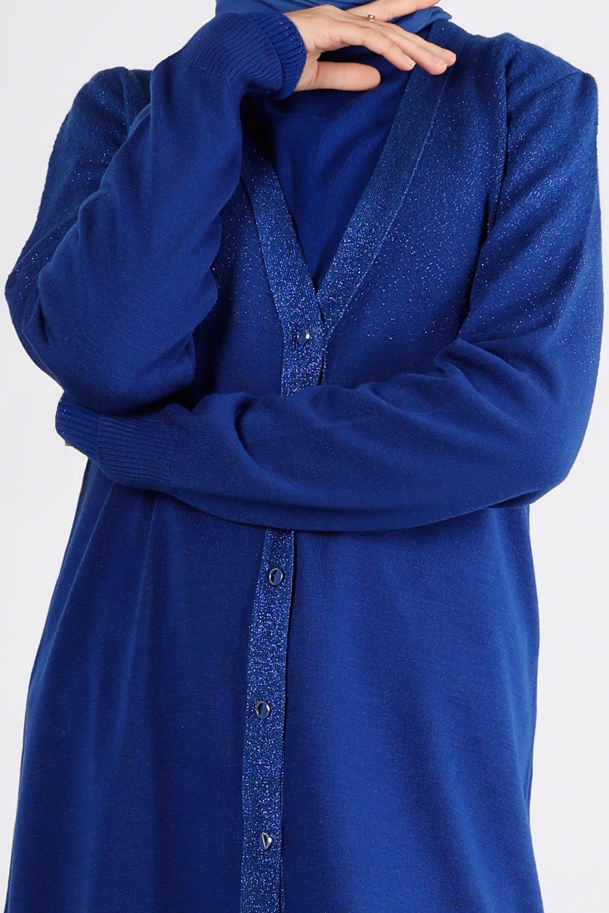 Tesettür giyim LACİVERT SİMLİ DÜĞMELİ TRİKO HIRKA 43249 