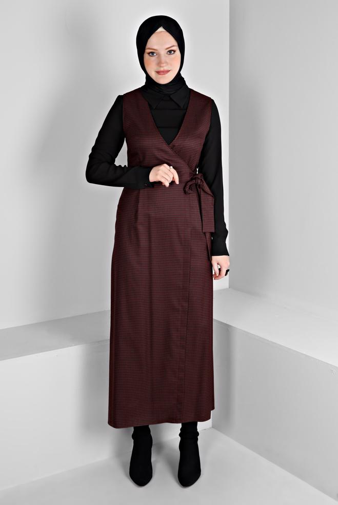 Tesettür giyim BORDO BAĞLAMA DETAYLI PÖTİKARE JİLE 43318 - ALVİNA